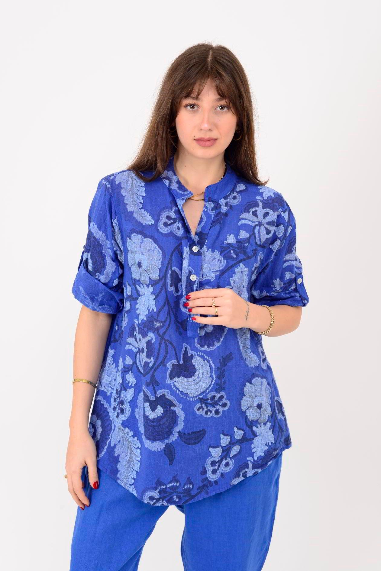 15455F-88 OTANTİK DESEN ÜÇ DÜĞMELİ GÖMLEK