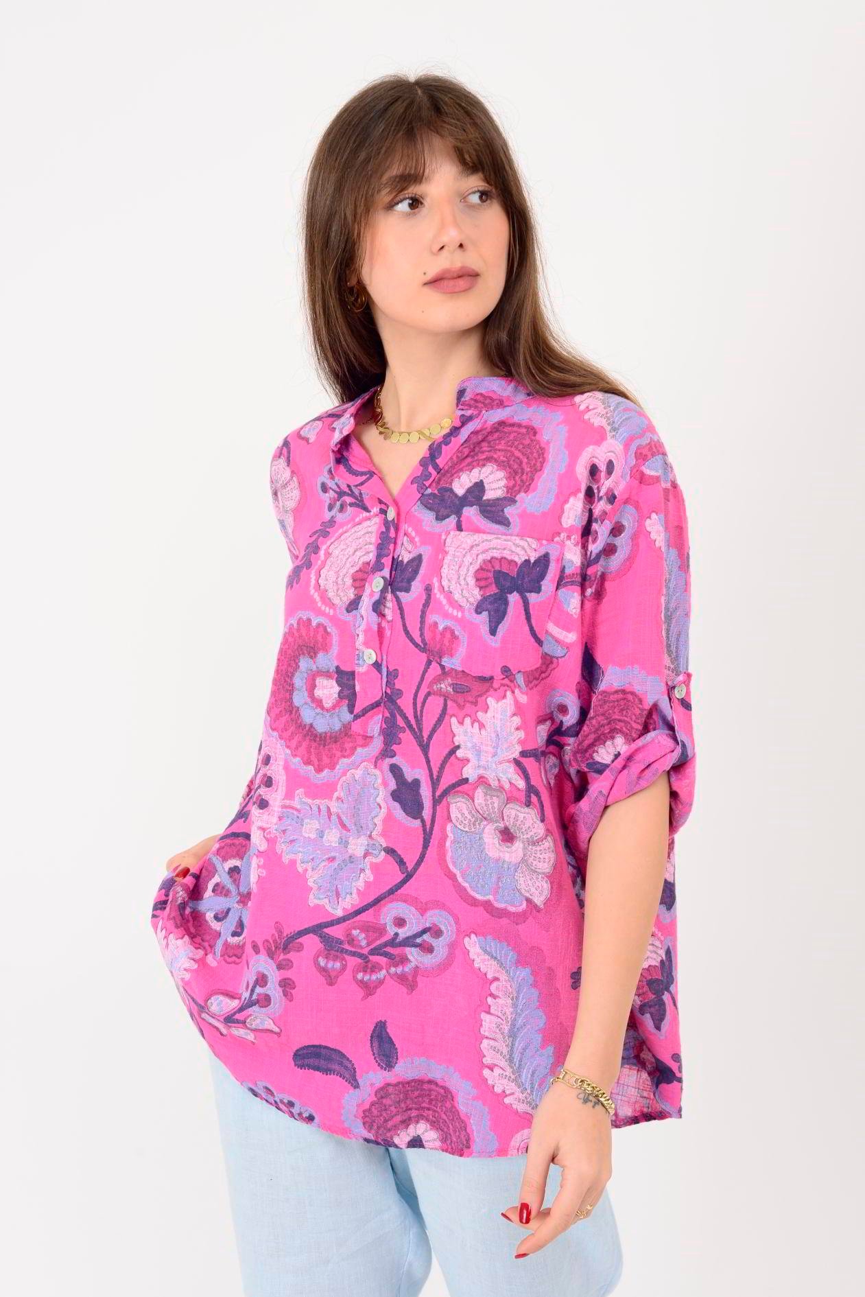 15455F-88 OTANTİK DESEN ÜÇ DÜĞMELİ GÖMLEK