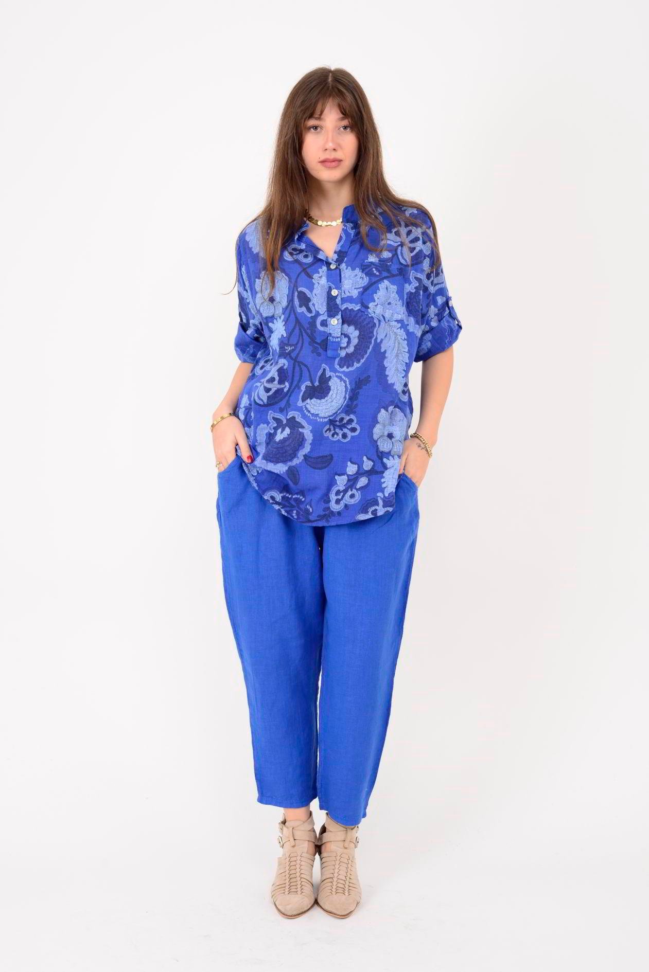 15455F-88 OTANTİK DESEN ÜÇ DÜĞMELİ GÖMLEK