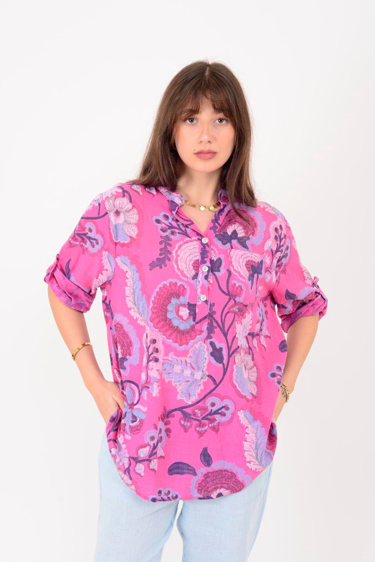 15455F-88 OTANTİK DESEN ÜÇ DÜĞMELİ GÖMLEK