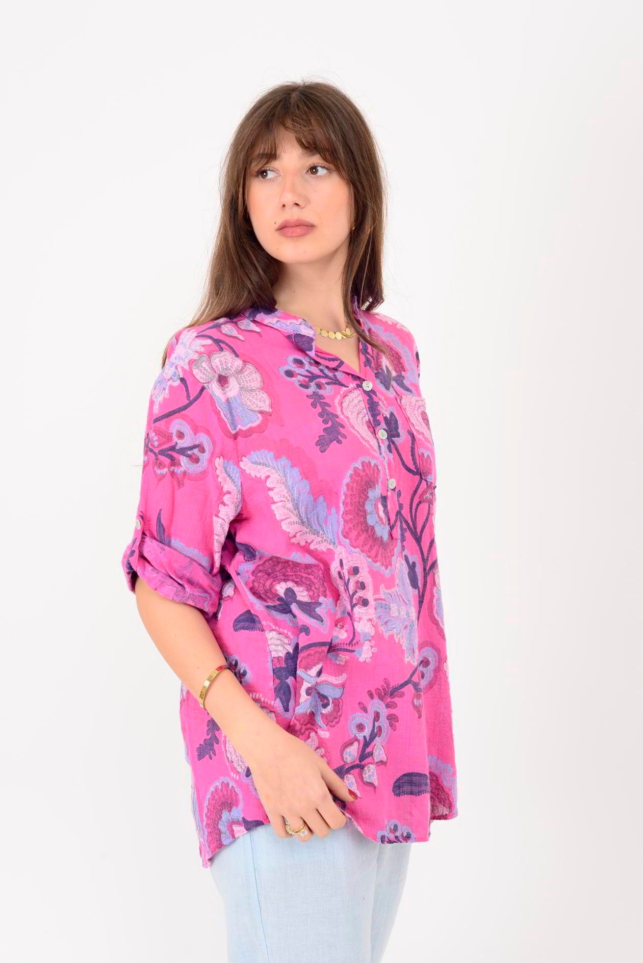 15455F-88 OTANTİK DESEN ÜÇ DÜĞMELİ GÖMLEK