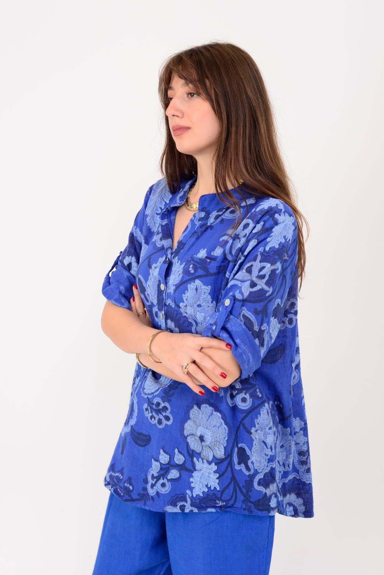 15455F-88 OTANTİK DESEN ÜÇ DÜĞMELİ GÖMLEK