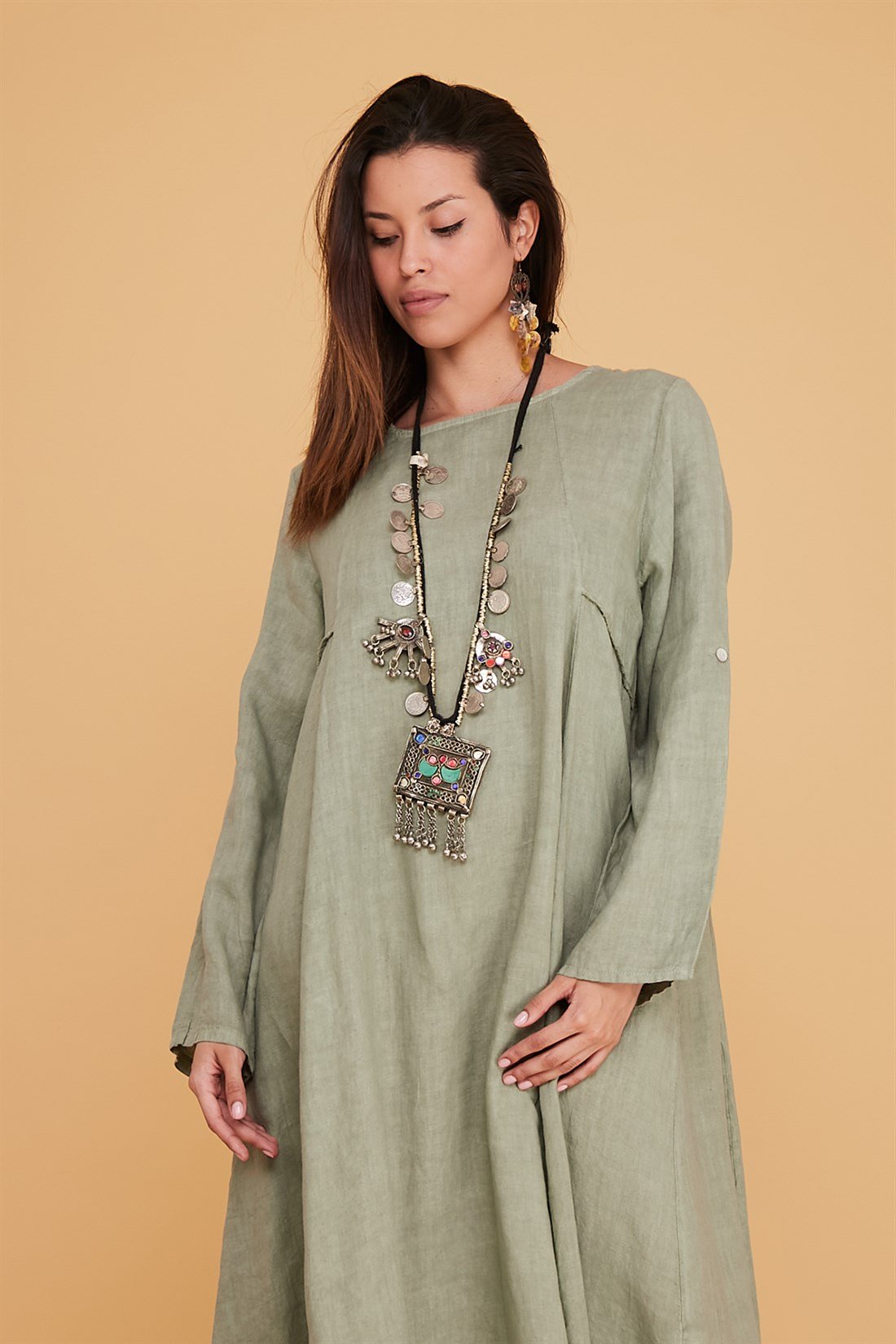 1601 LADY KETEN ELBİSE