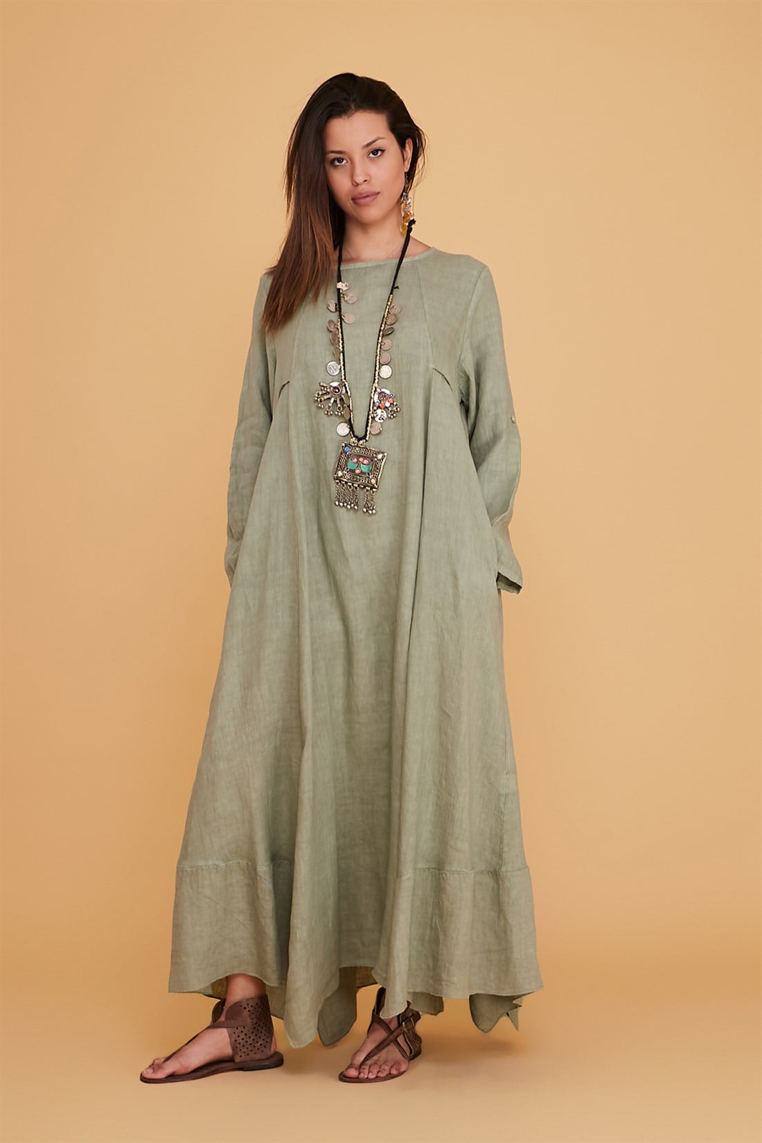 1601 LADY KETEN ELBİSE
