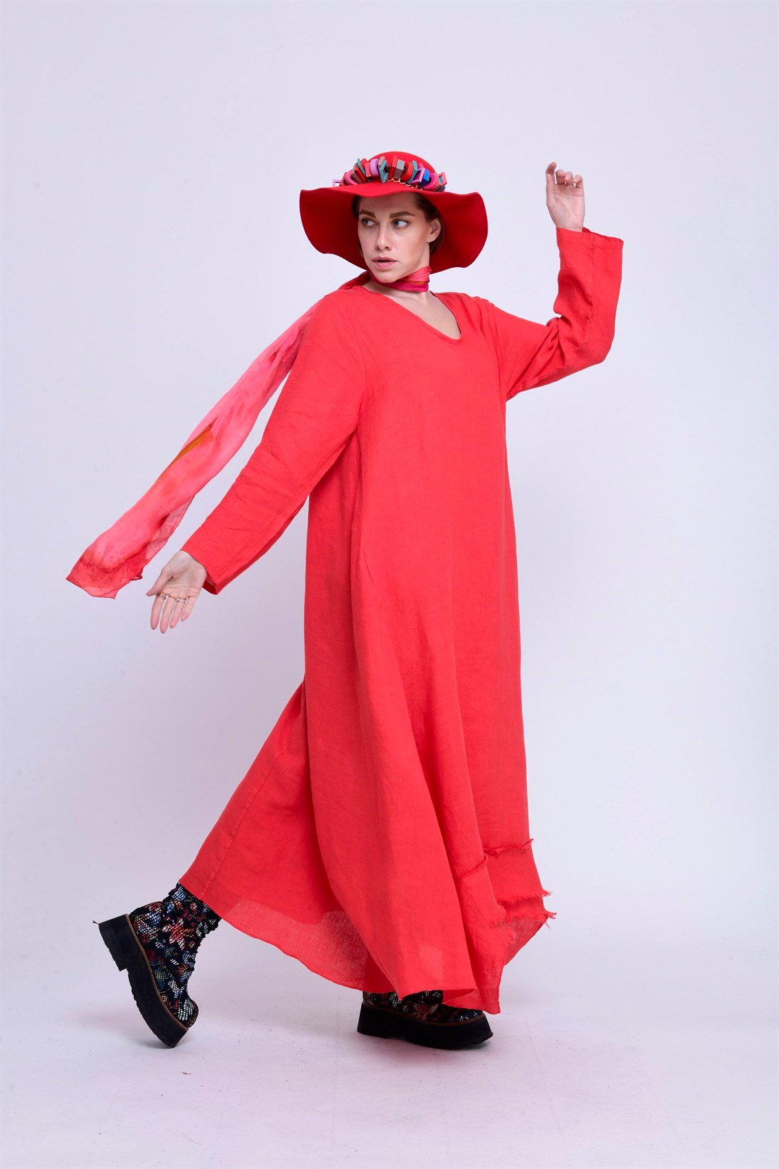 1602 LADYME KETEN ELBİSE