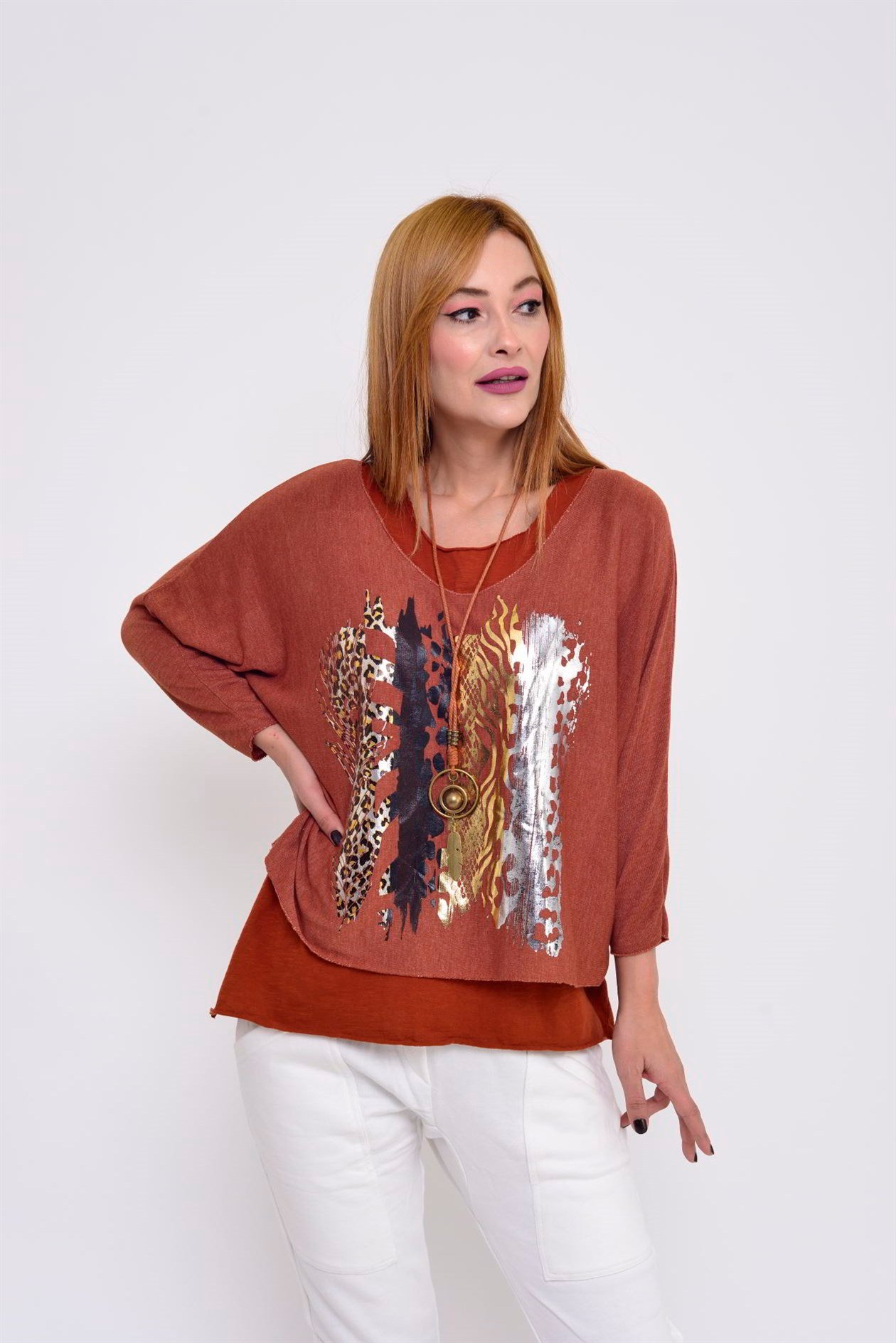 19005 BASKI DETAYLI 2Lİ BLUZ