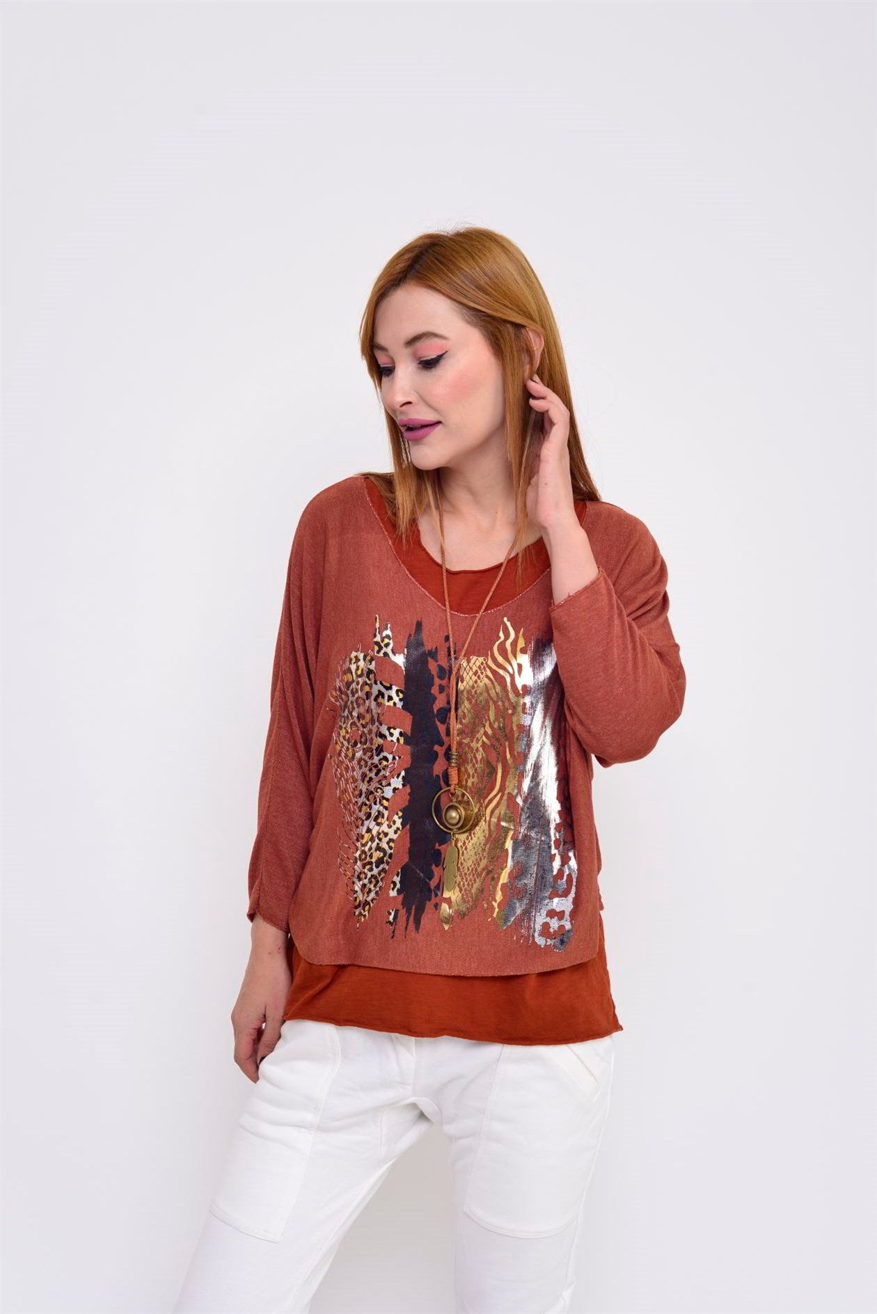 19005 BASKI DETAYLI 2Lİ BLUZ