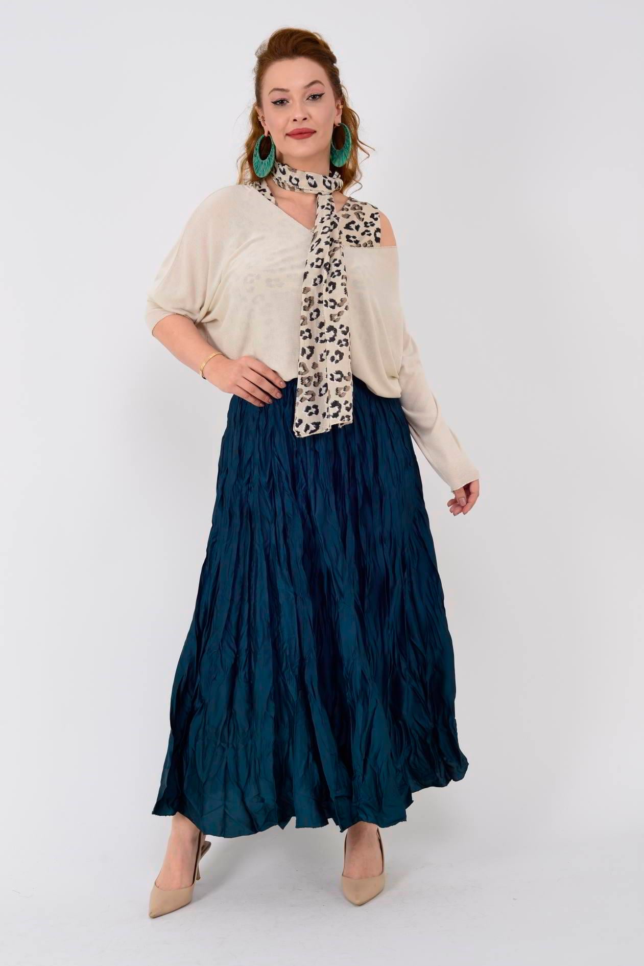 19005 FULAR DETAYLI LEOPAR DESEN İNCE TRİKO BLUZ