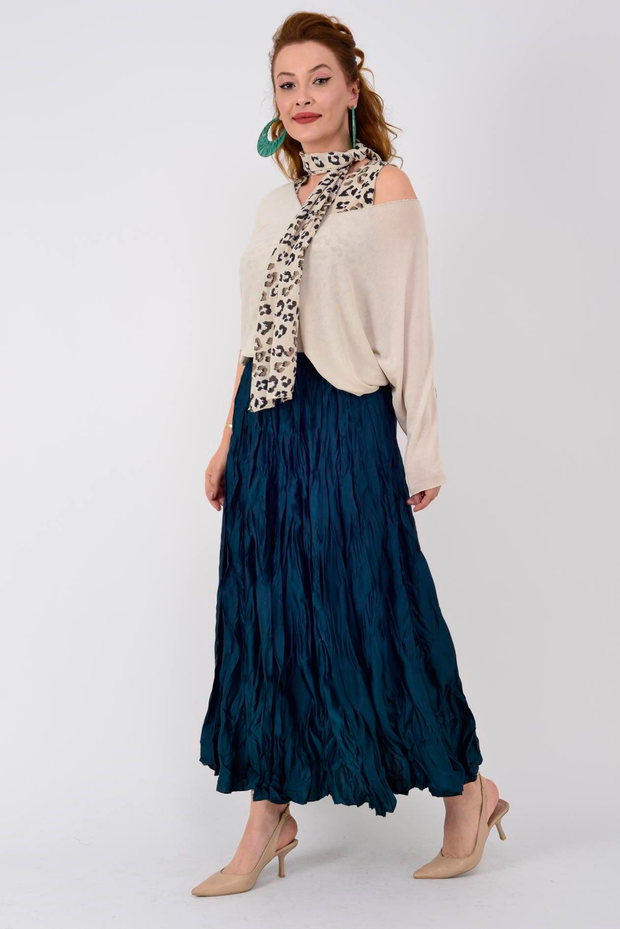 19005 FULAR DETAYLI LEOPAR DESEN İNCE TRİKO BLUZ