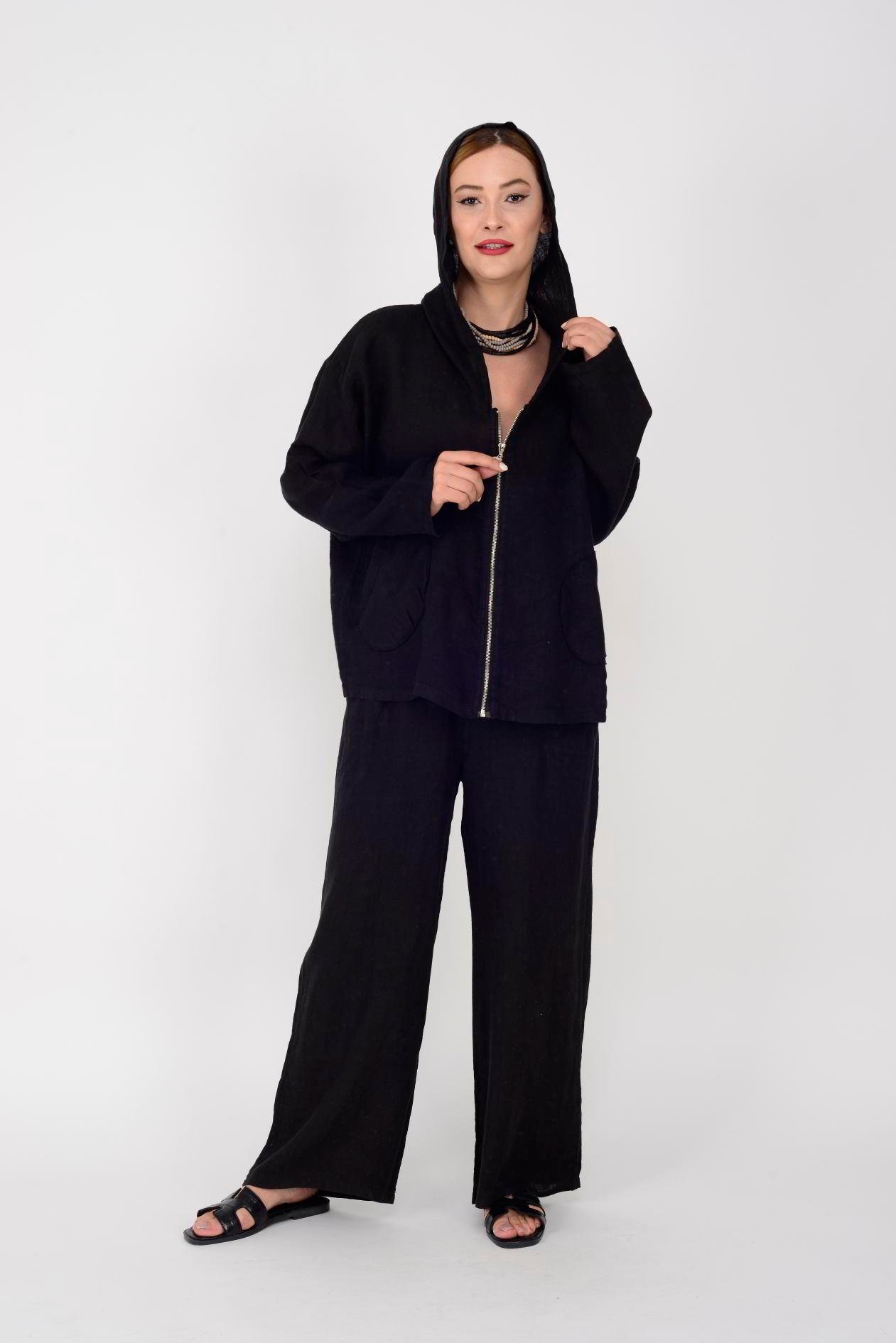 20362 KAPÜŞON DETAYLI 2'Lİ KETEN TAKIM