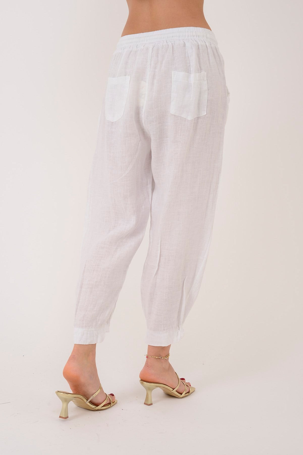 20836 PAÇASI LASTİK DETAYLI JOGGER KETEN PANTOLON