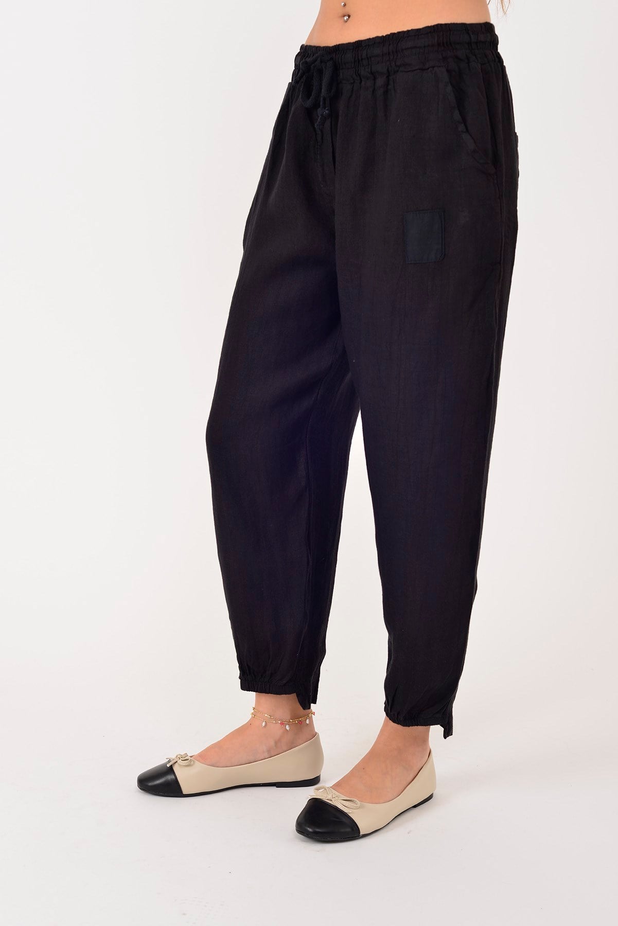 20836 PAÇASI LASTİK DETAYLI JOGGER KETEN PANTOLON