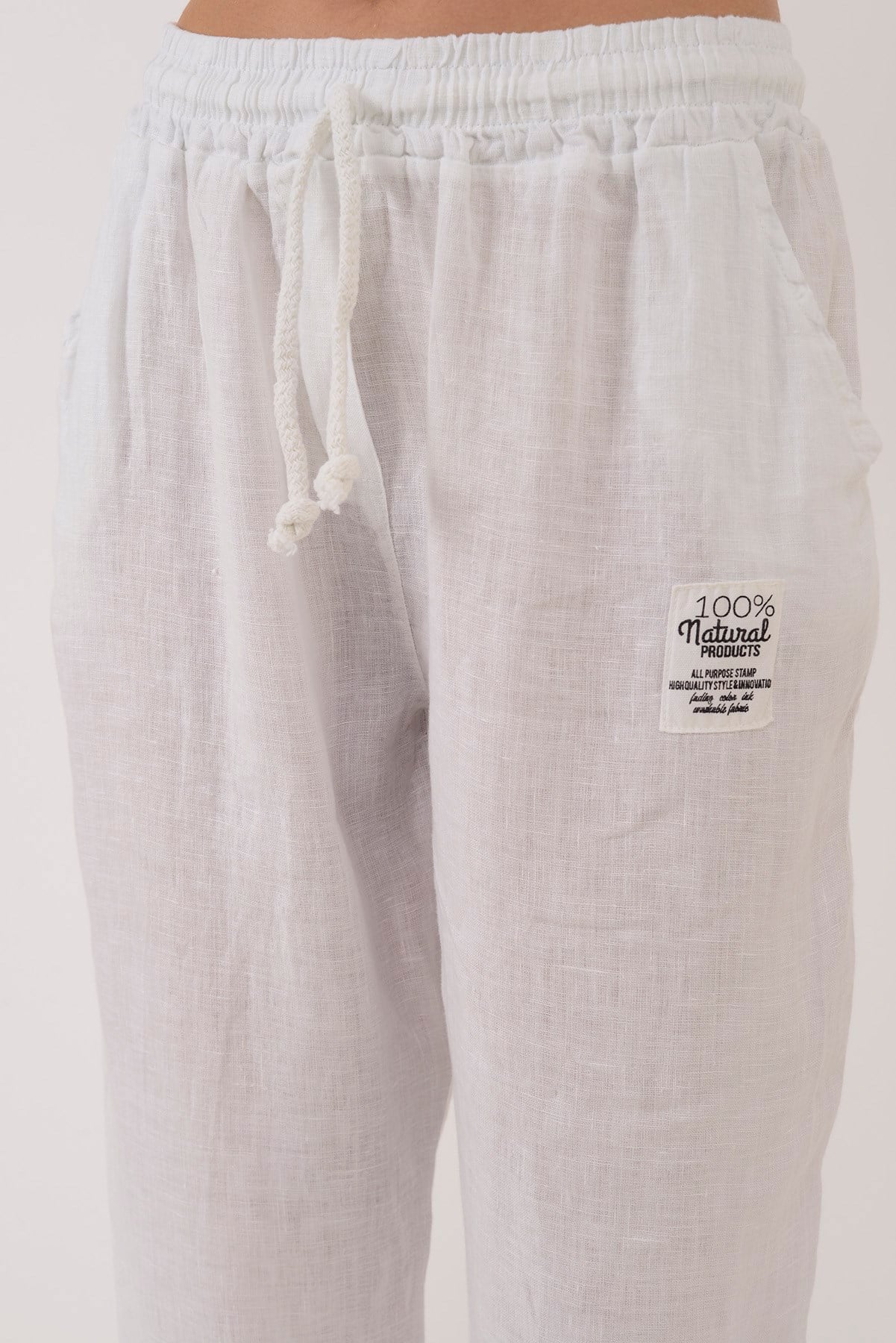 20836 PAÇASI LASTİK DETAYLI JOGGER KETEN PANTOLON