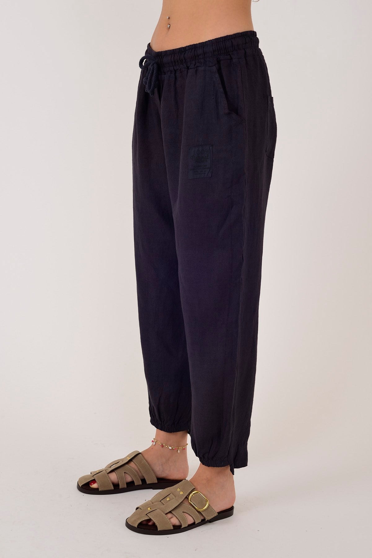 20836 PAÇASI LASTİK DETAYLI JOGGER KETEN PANTOLON