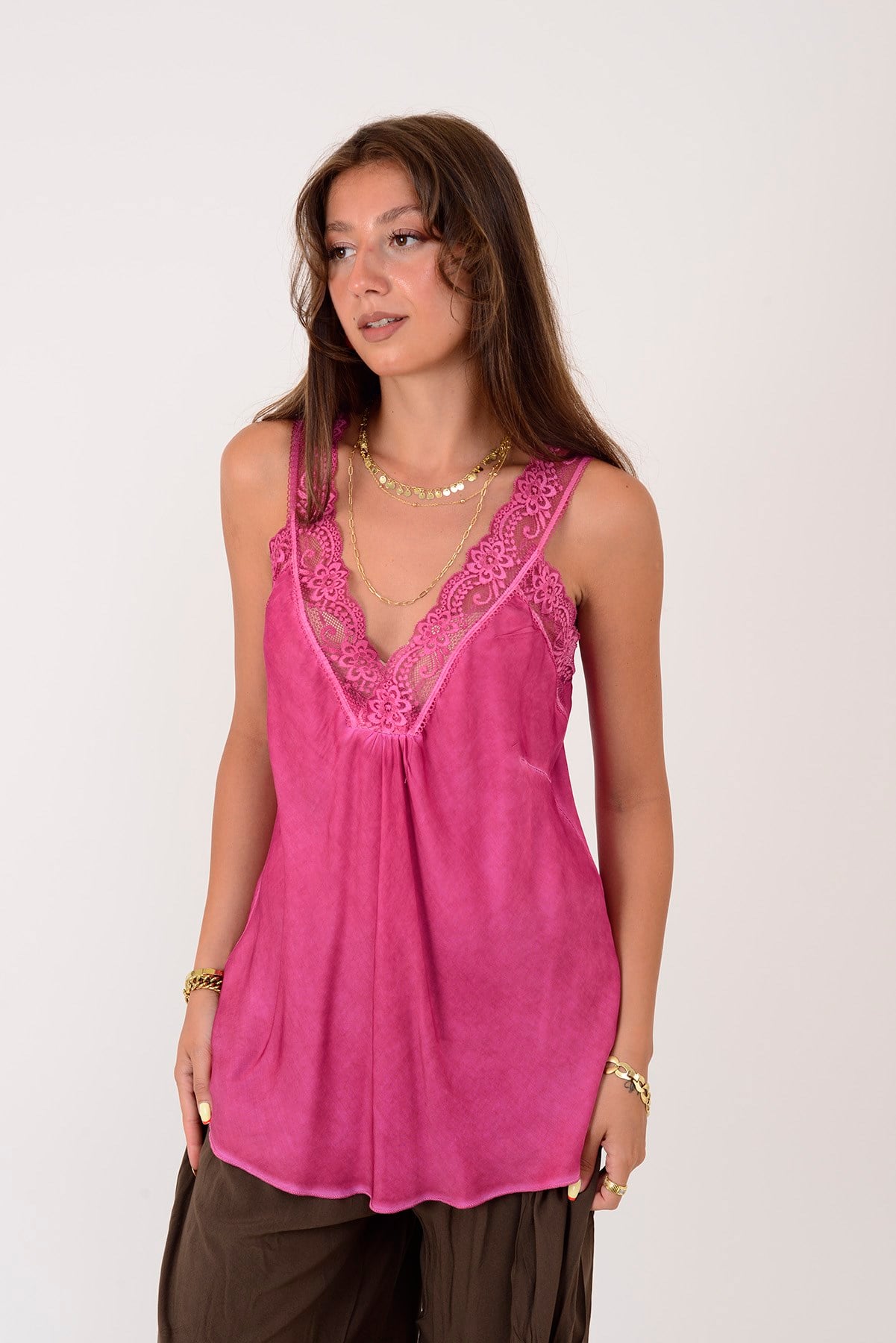 21336 KALIN ASKILI DANTELLİ SATEN BLUZ
