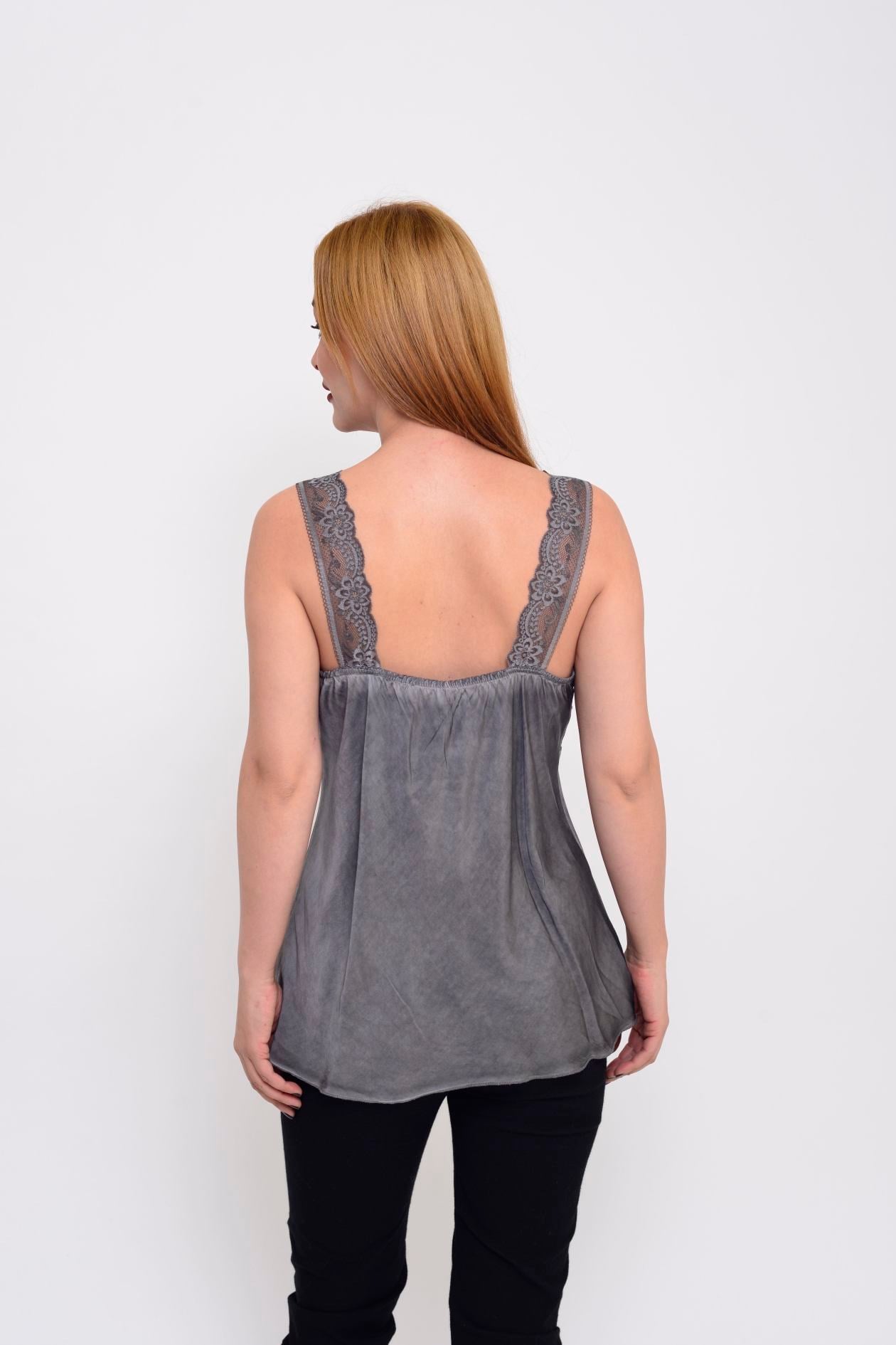 21336 V YAKA ASKILI DANTELLİ BLUZ