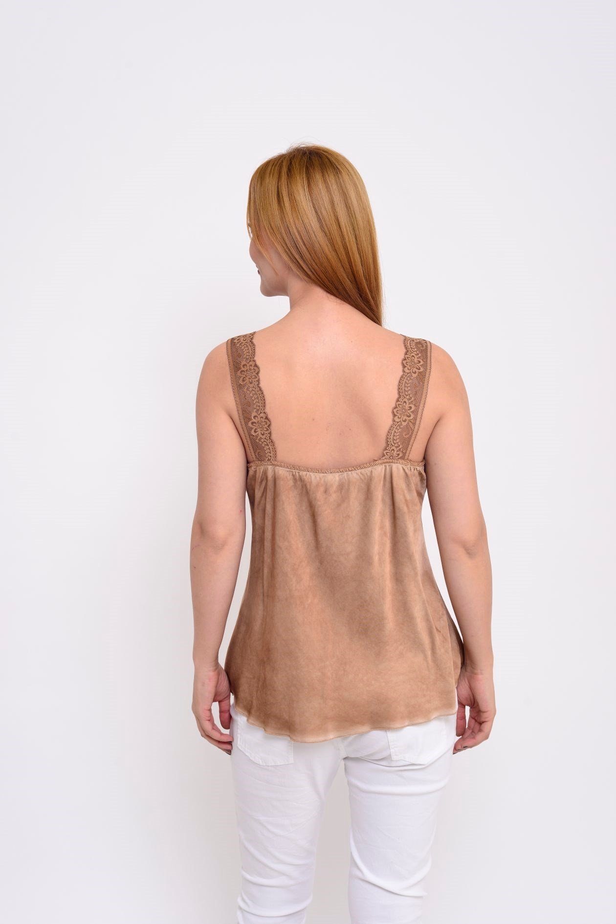 21336 V YAKA ASKILI DANTELLİ BLUZ
