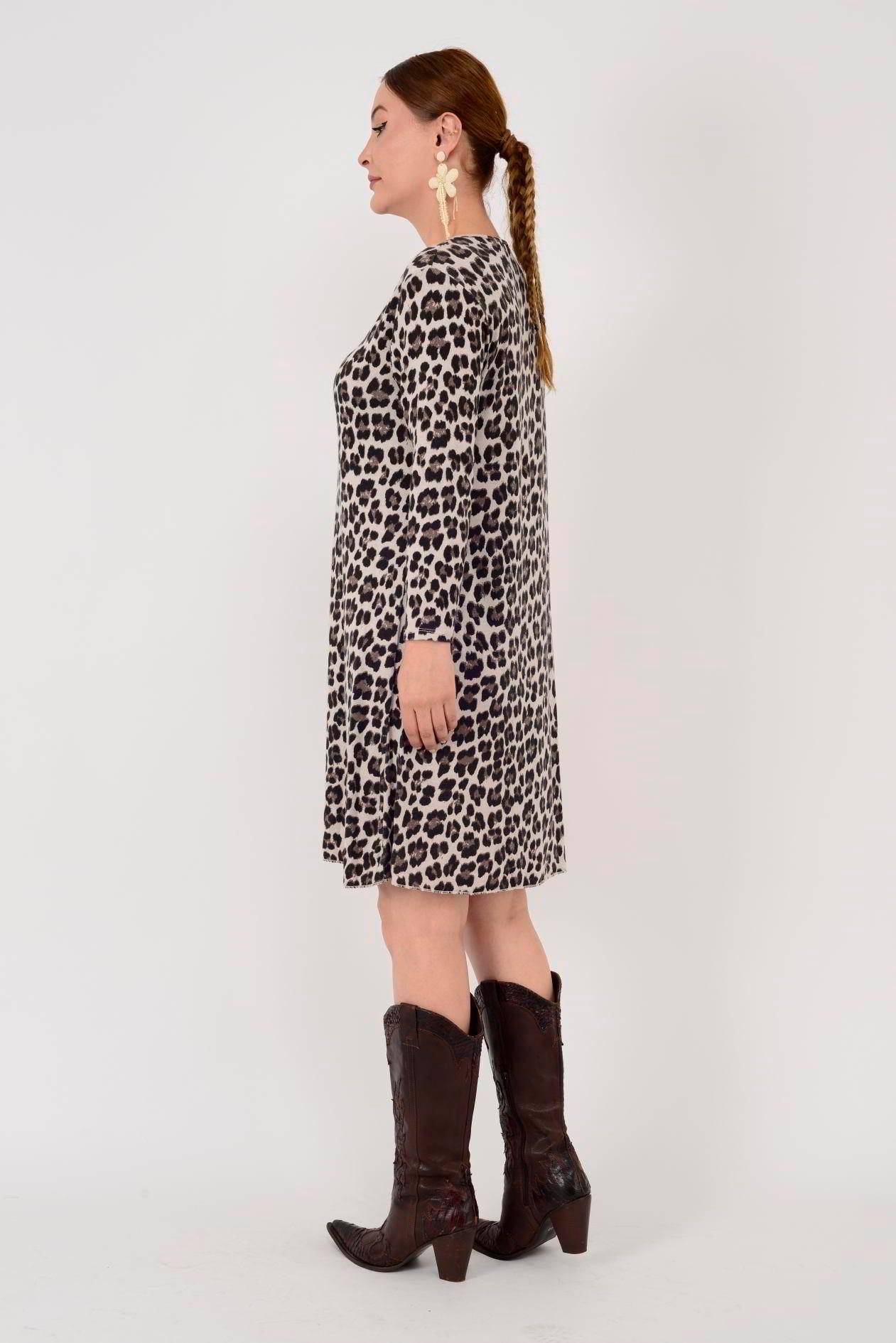 21383 LEOPAR DESEN ELBİSE