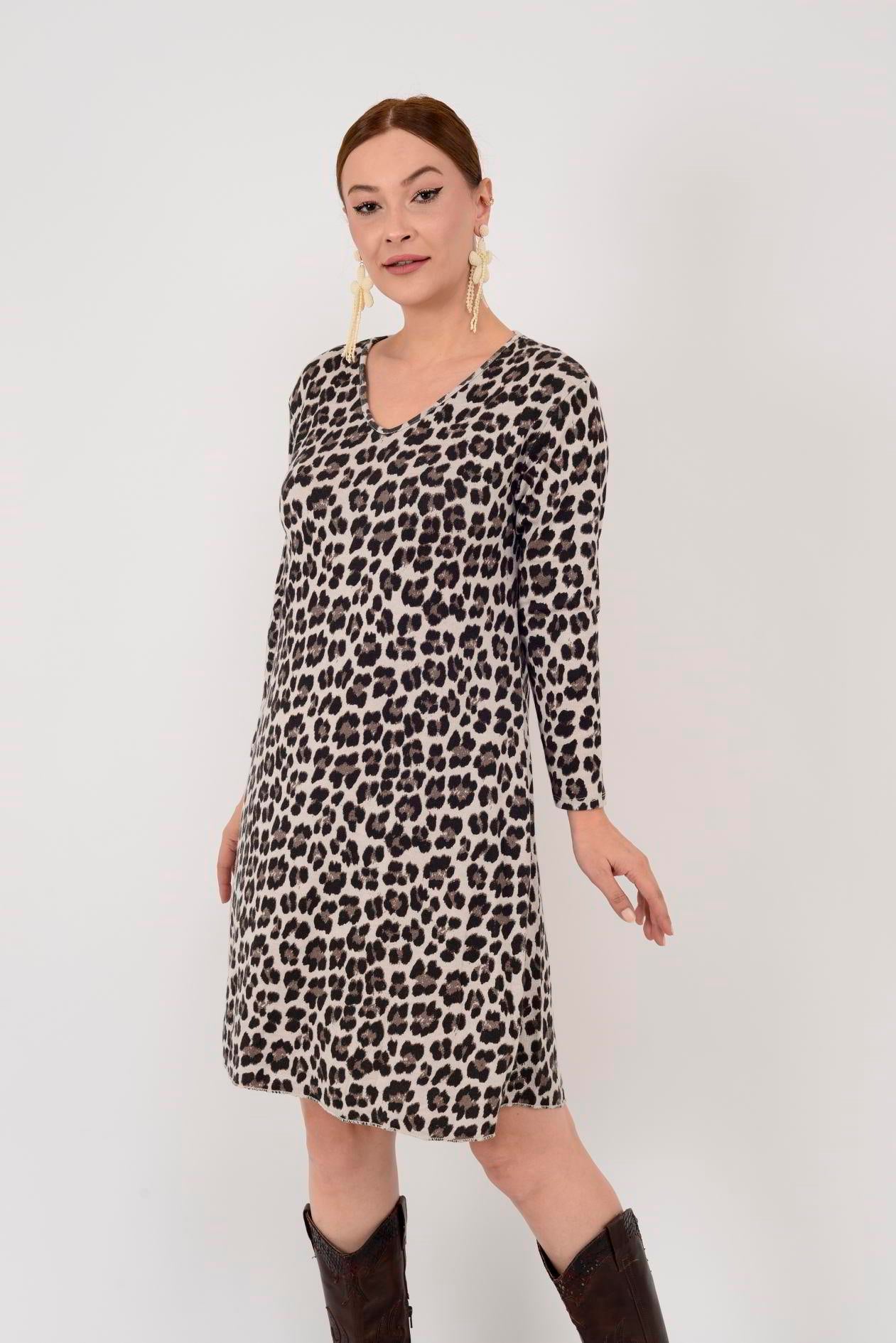 21383 LEOPAR DESEN ELBİSE
