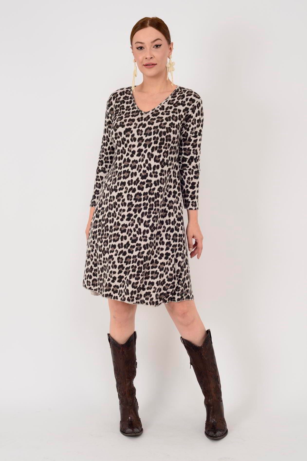 21383 LEOPAR DESEN ELBİSE