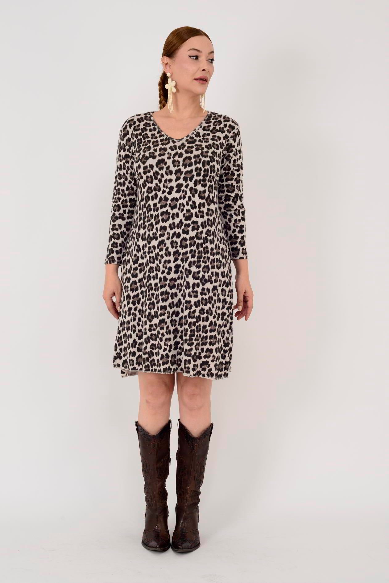 21383 LEOPAR DESEN ELBİSE
