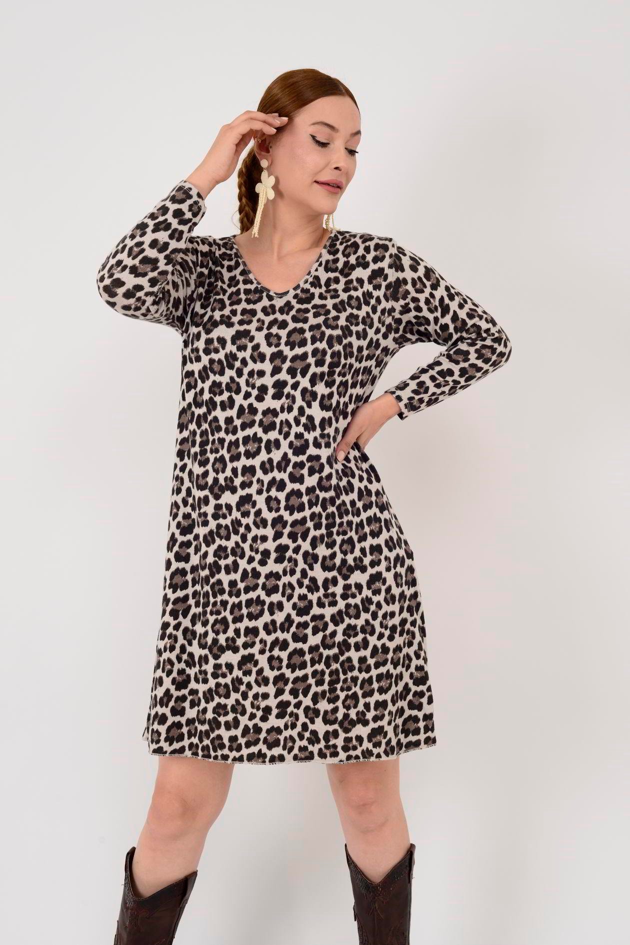 21383 LEOPAR DESEN ELBİSE