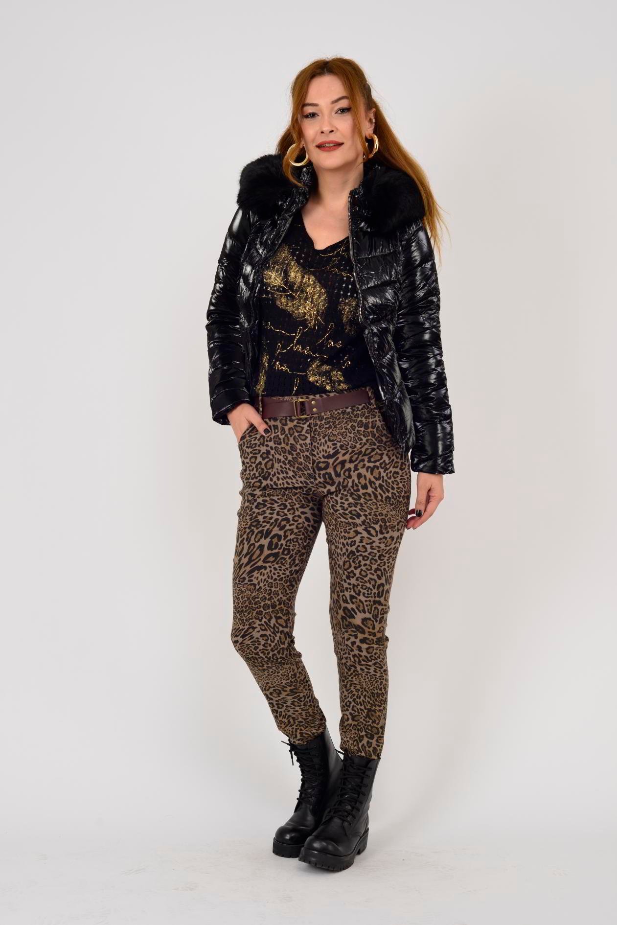 21485 KEMER DETAYLI LEOPAR DESEN PANTOLON