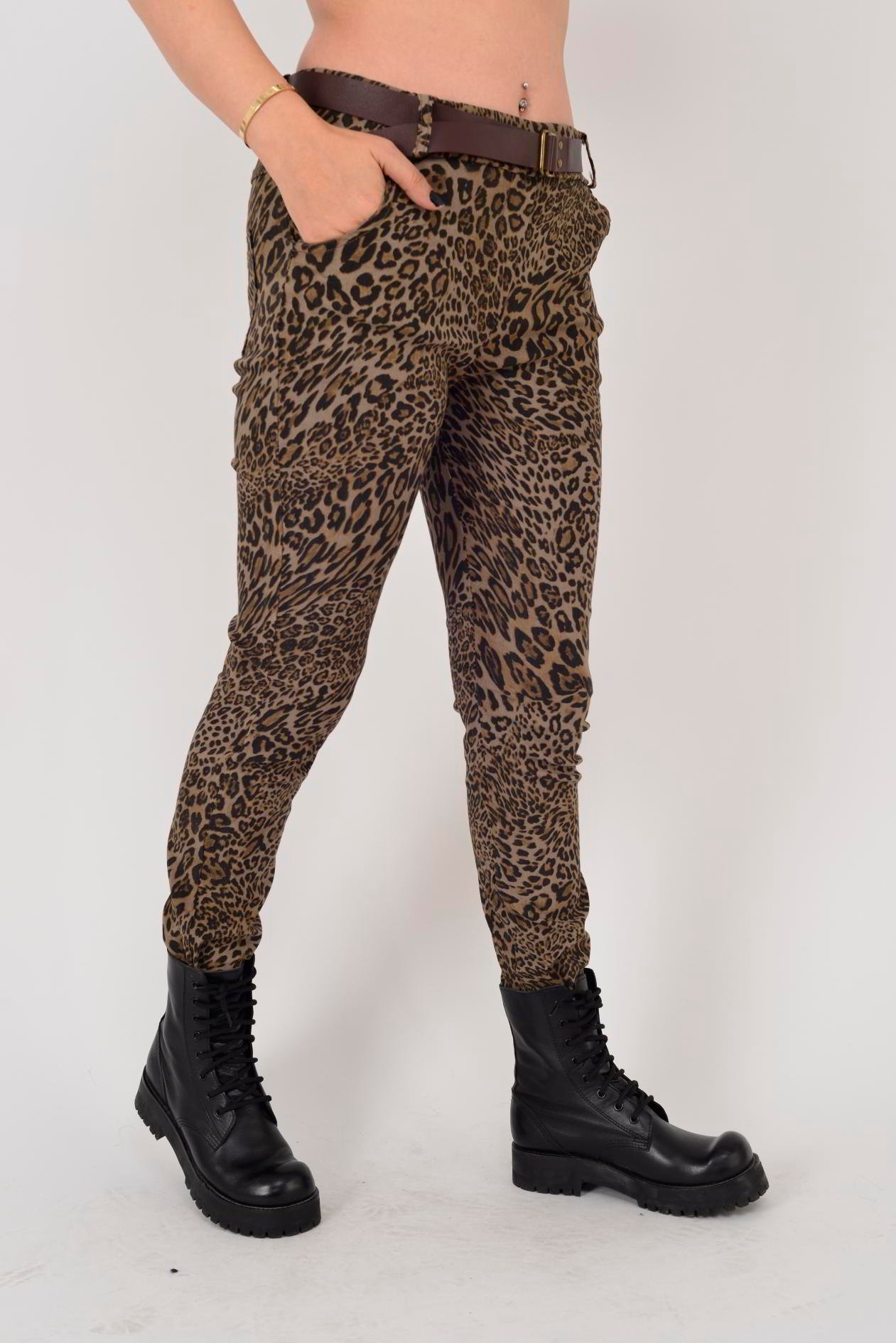 21485 KEMER DETAYLI LEOPAR DESEN PANTOLON