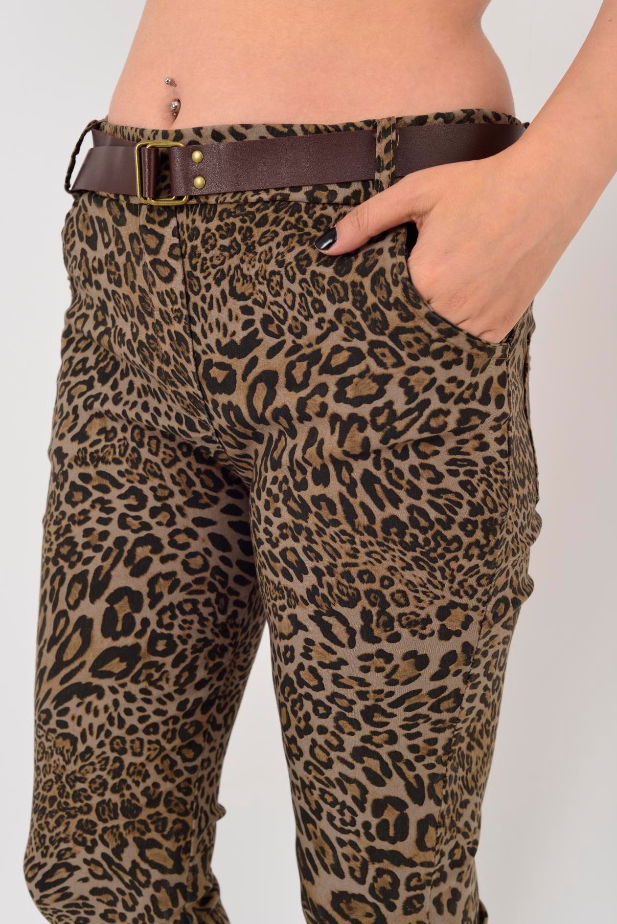 21485 KEMER DETAYLI LEOPAR DESEN PANTOLON