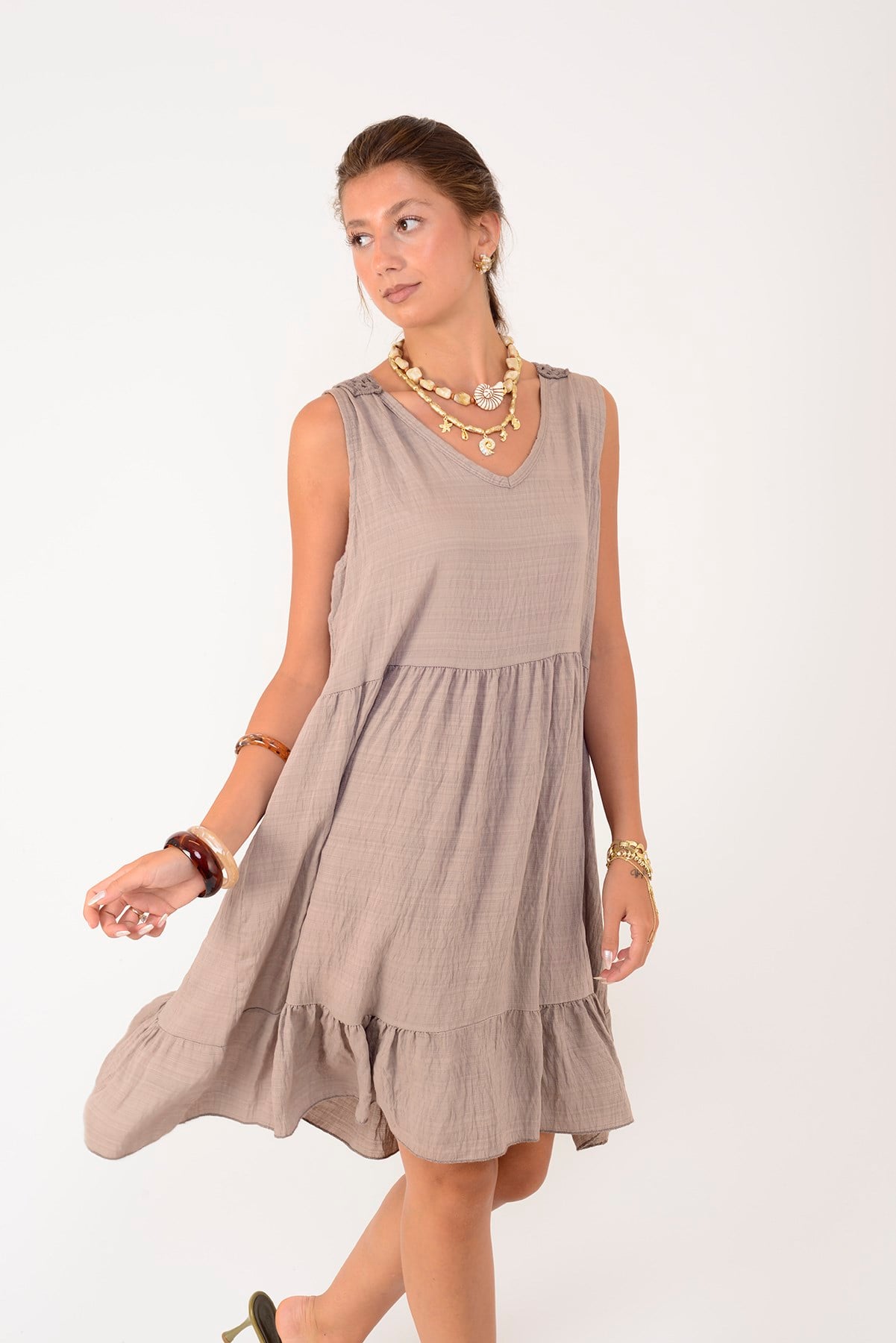 21707 SUNSET SIRTI AJUR DETAYLI KISA ELBİSE