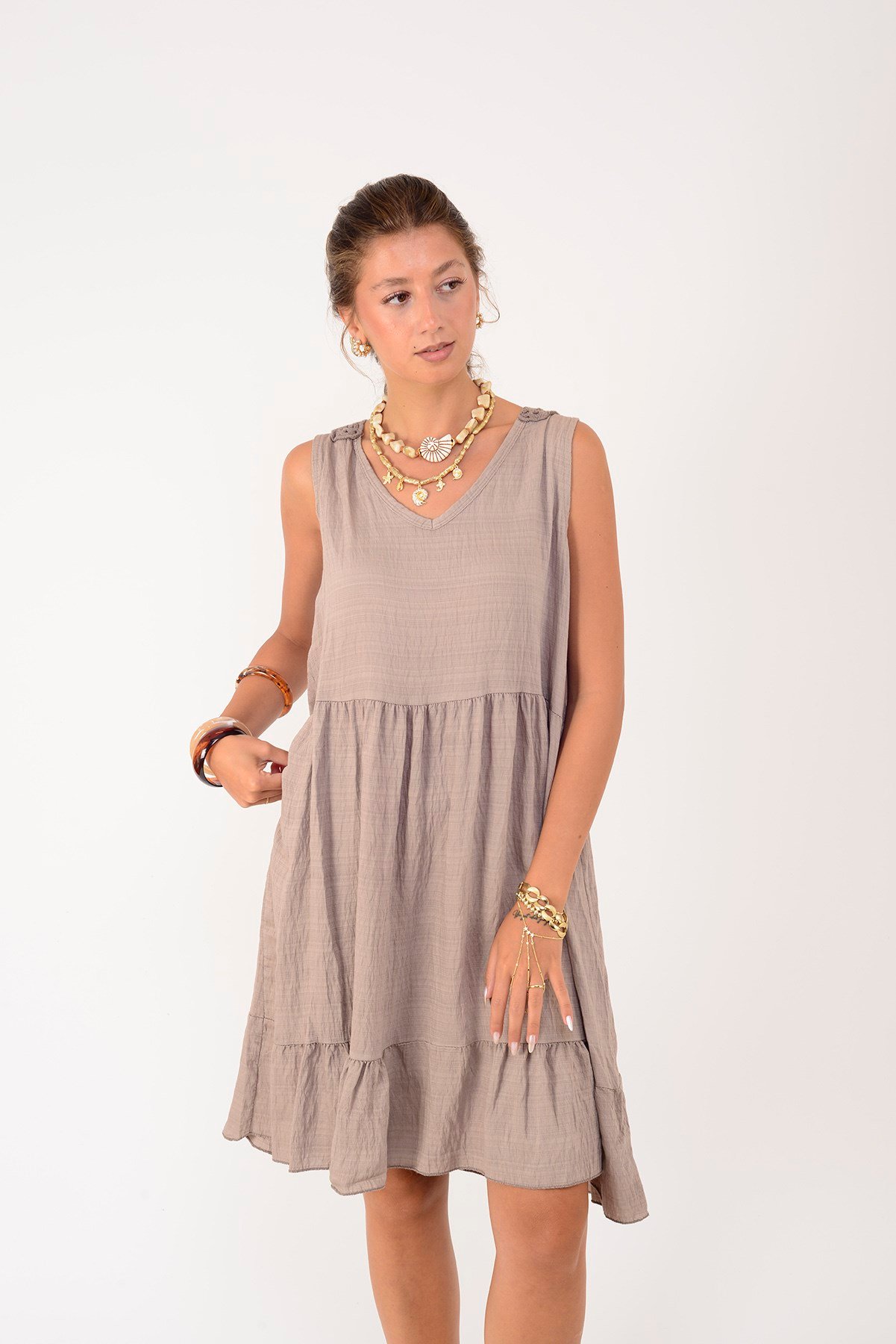 21707 SUNSET SIRTI AJUR DETAYLI KISA ELBİSE