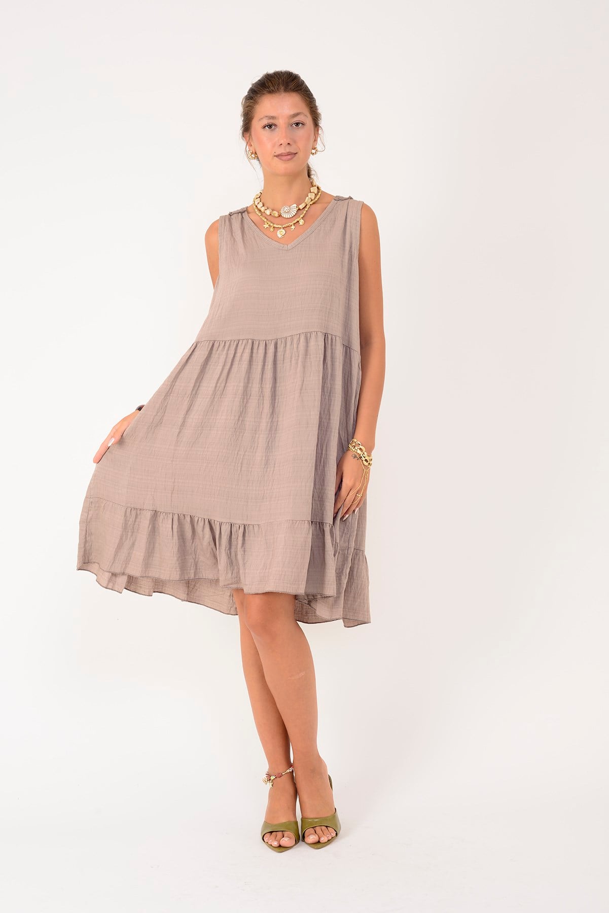 21707 SUNSET SIRTI AJUR DETAYLI KISA ELBİSE