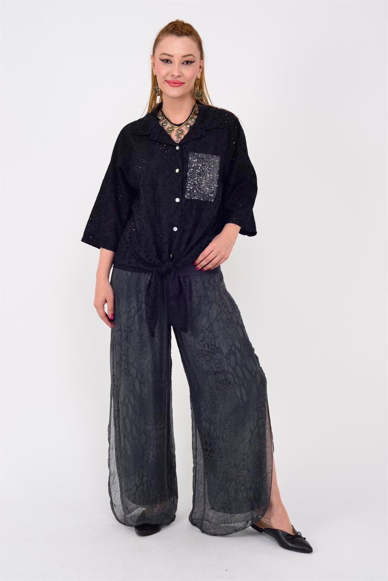 2184 WES LEOPAR DESEN İPEK PANTOLON