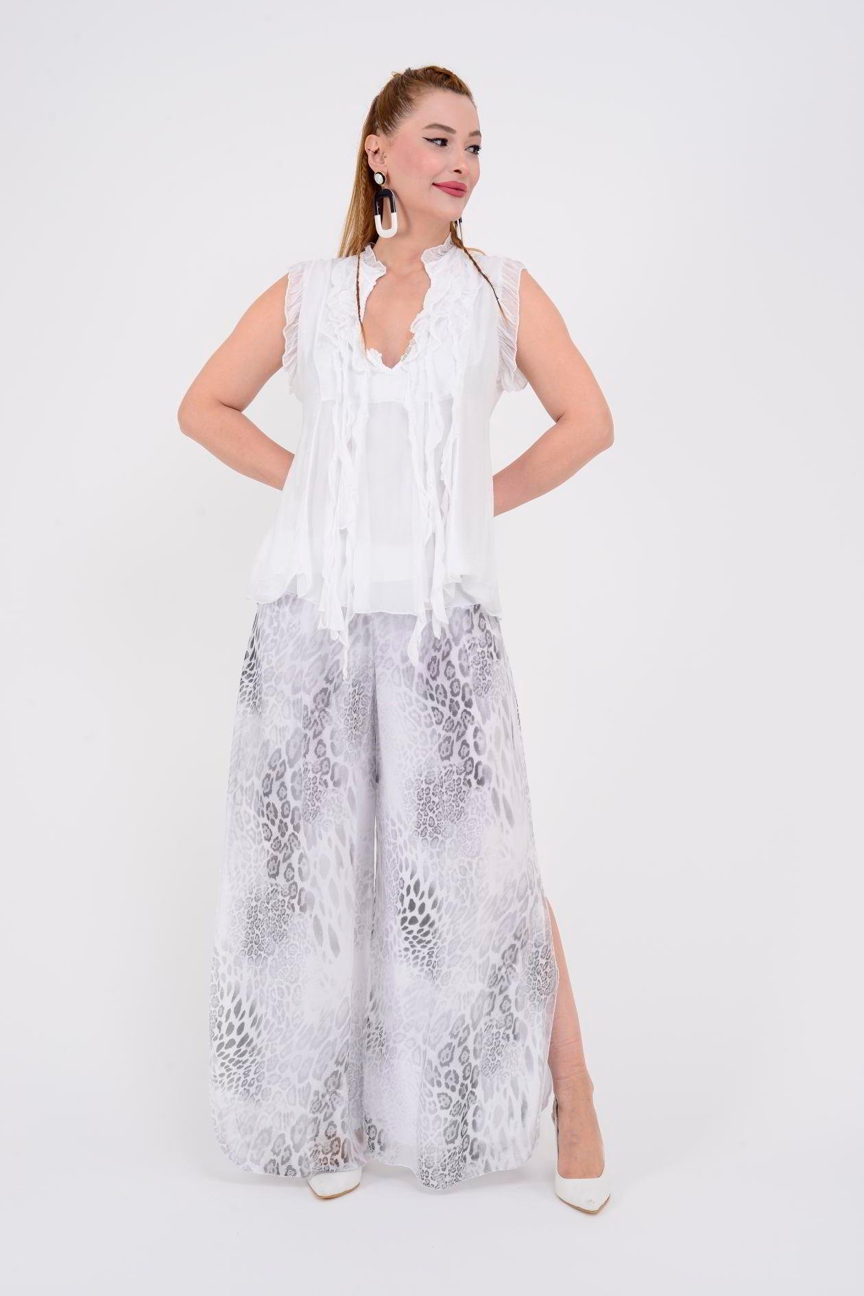 2184 WES LEOPAR DESEN İPEK PANTOLON