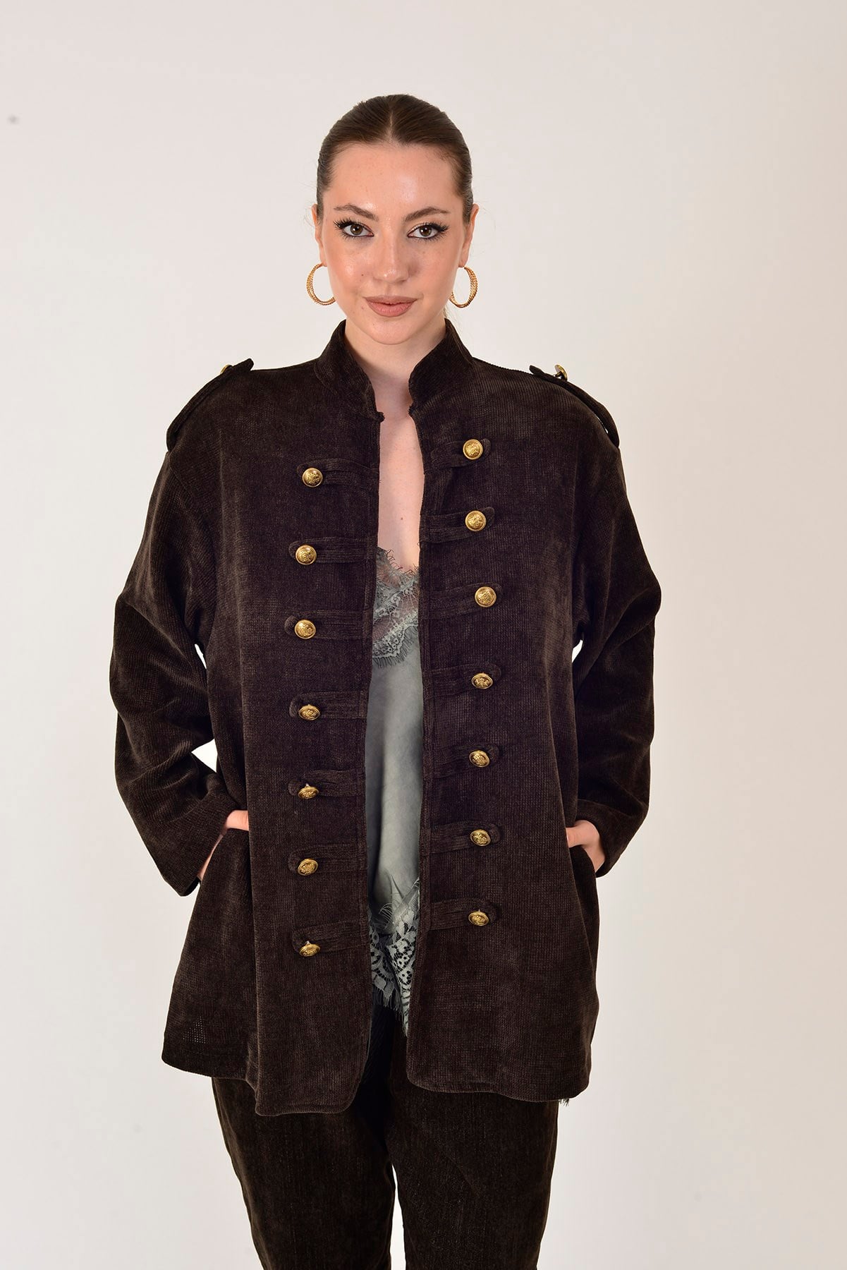 22196 NAPOLYON KADİFE MILITER CEKET