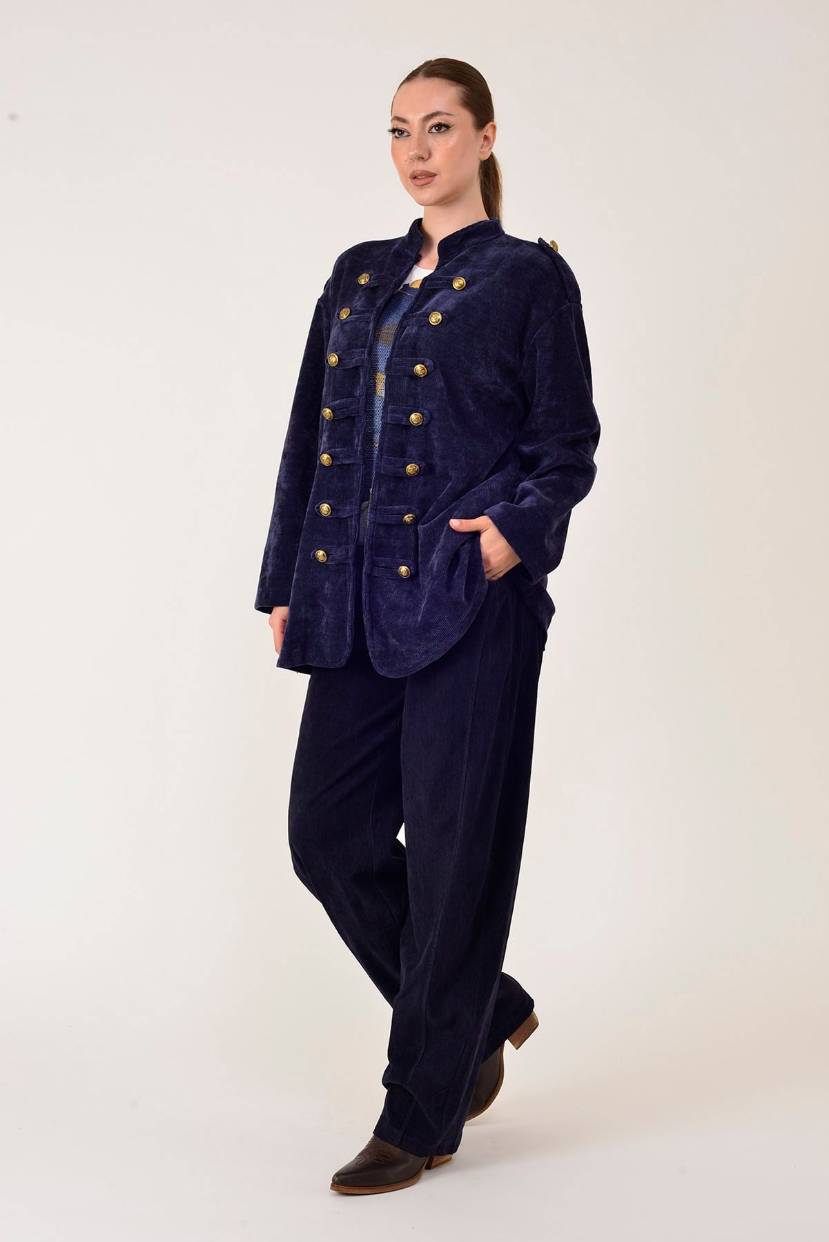 22196 NAPOLYON KADİFE MILITER CEKET