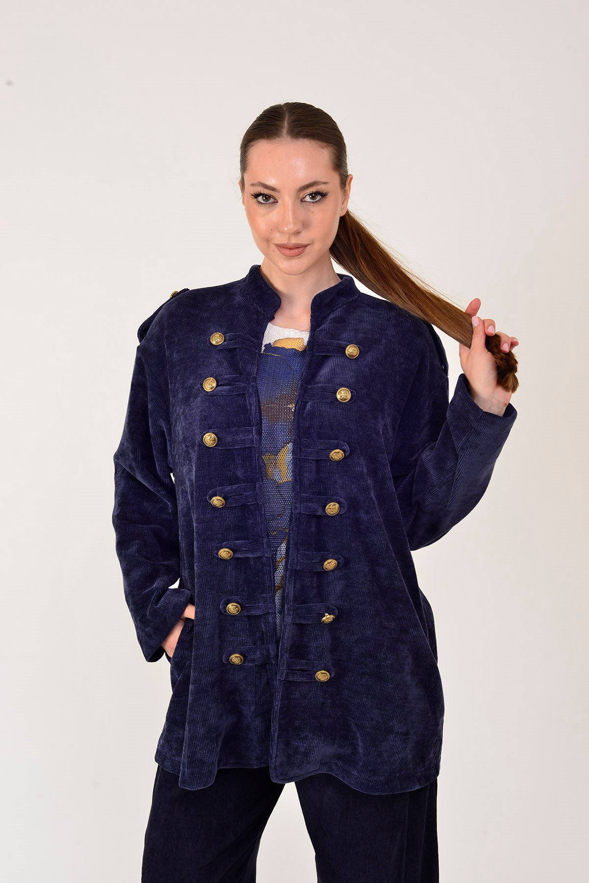 22196 NAPOLYON KADİFE MILITER CEKET