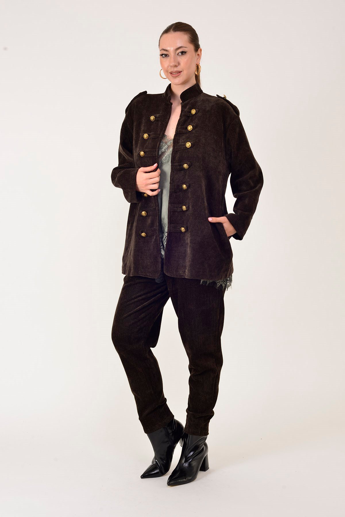 22196 NAPOLYON KADİFE MILITER CEKET