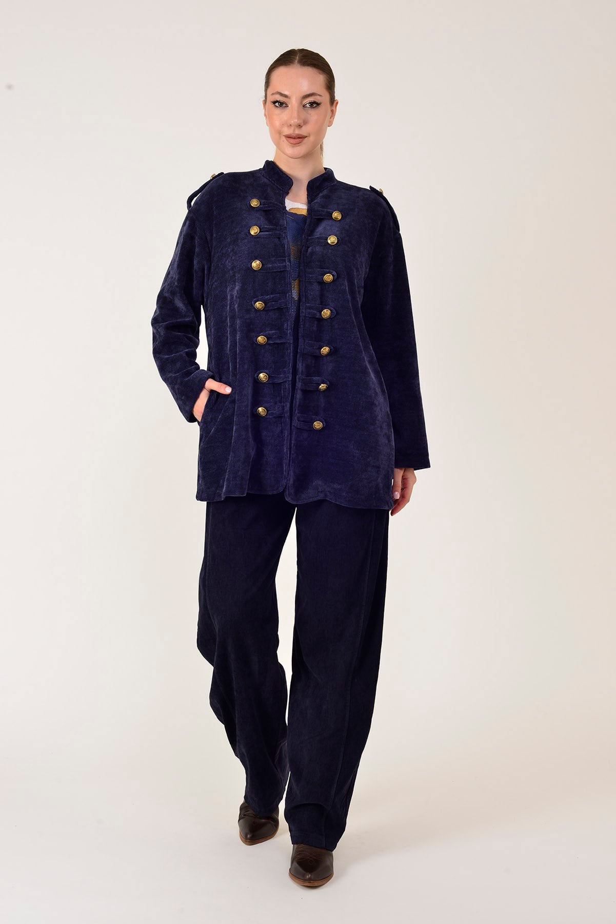 22196 NAPOLYON KADİFE MILITER CEKET