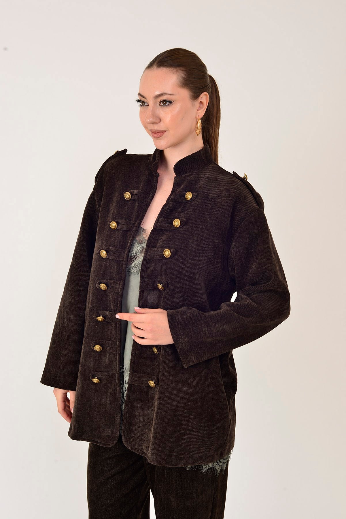 22196 NAPOLYON KADİFE MILITER CEKET