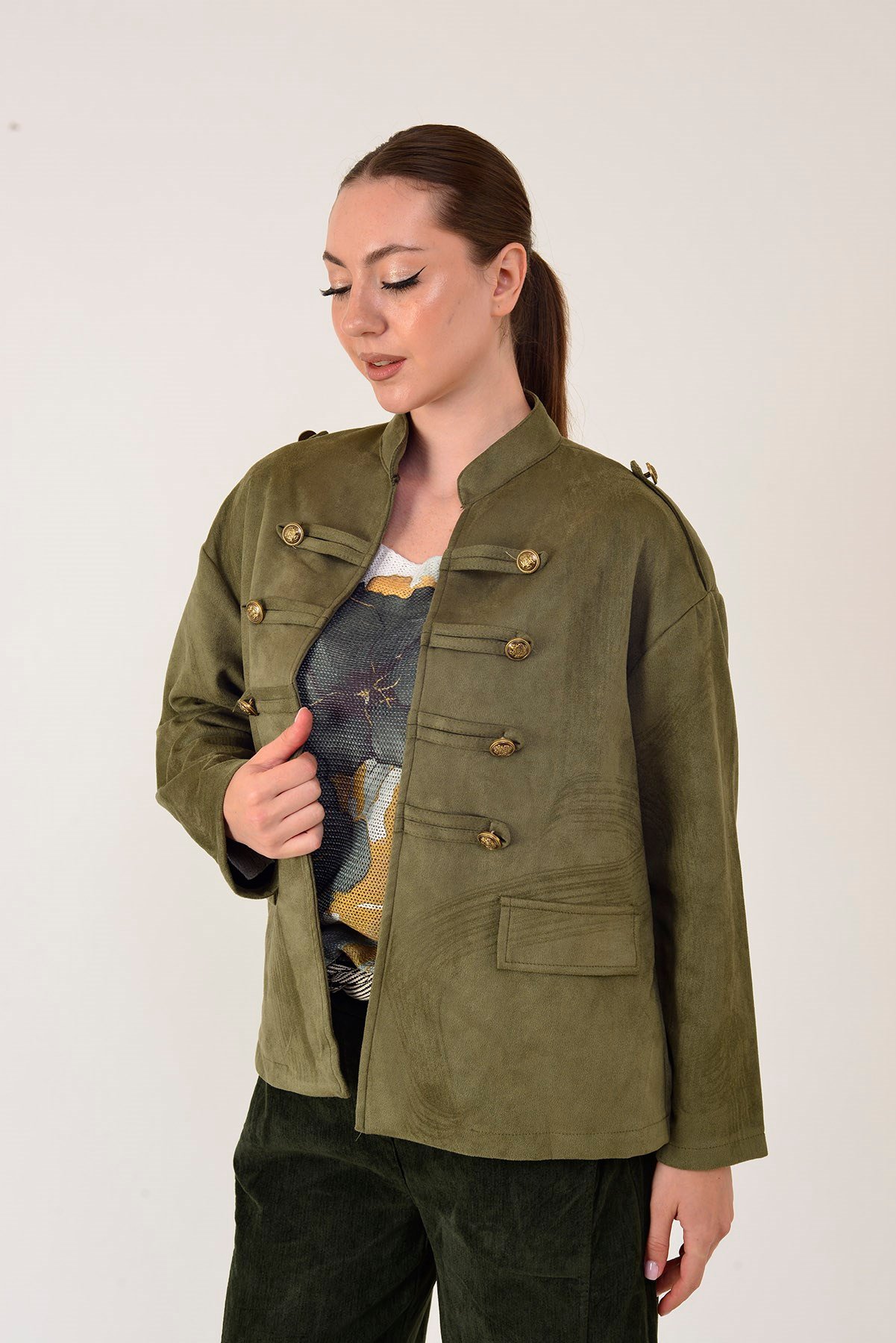22196 NAPOLYON SÜET GÖRÜNÜMLÜ MILITER CEKET