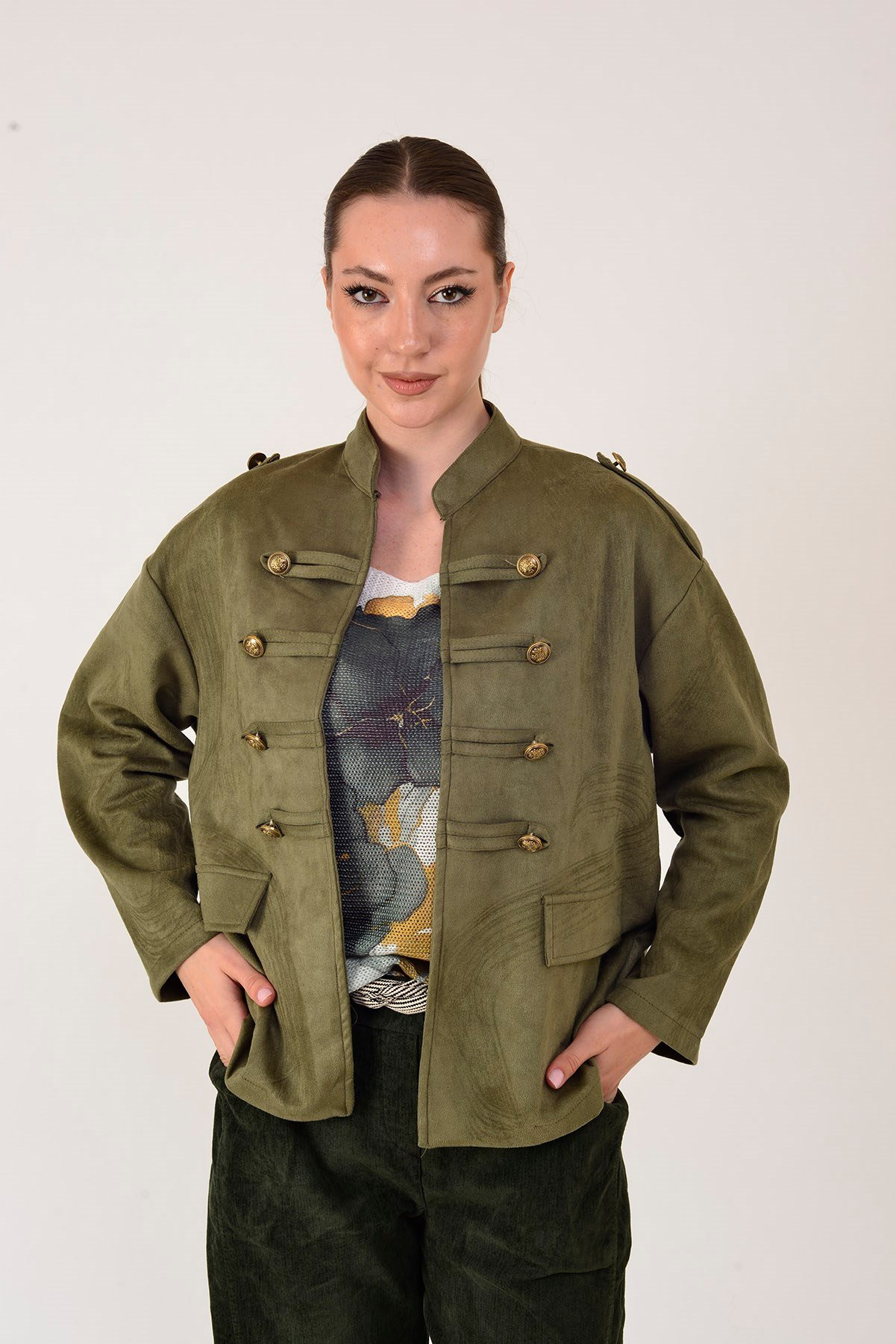 22196 NAPOLYON SÜET GÖRÜNÜMLÜ MILITER CEKET