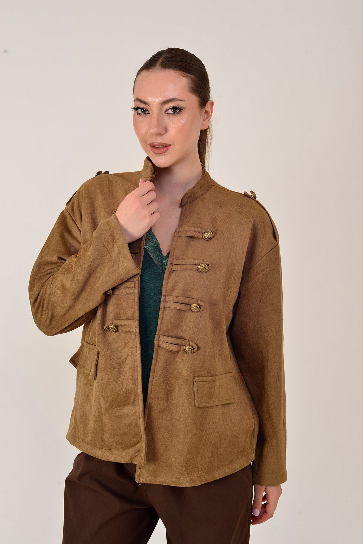 22196 NAPOLYON SÜET GÖRÜNÜMLÜ MILITER CEKET