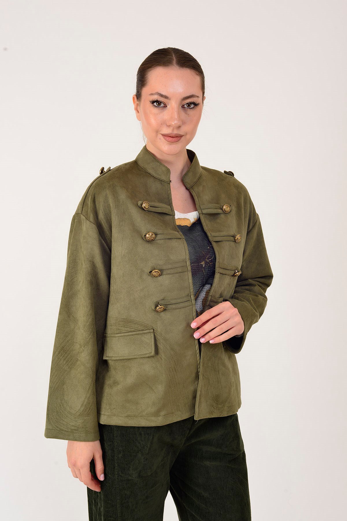 22196 NAPOLYON SÜET GÖRÜNÜMLÜ MILITER CEKET
