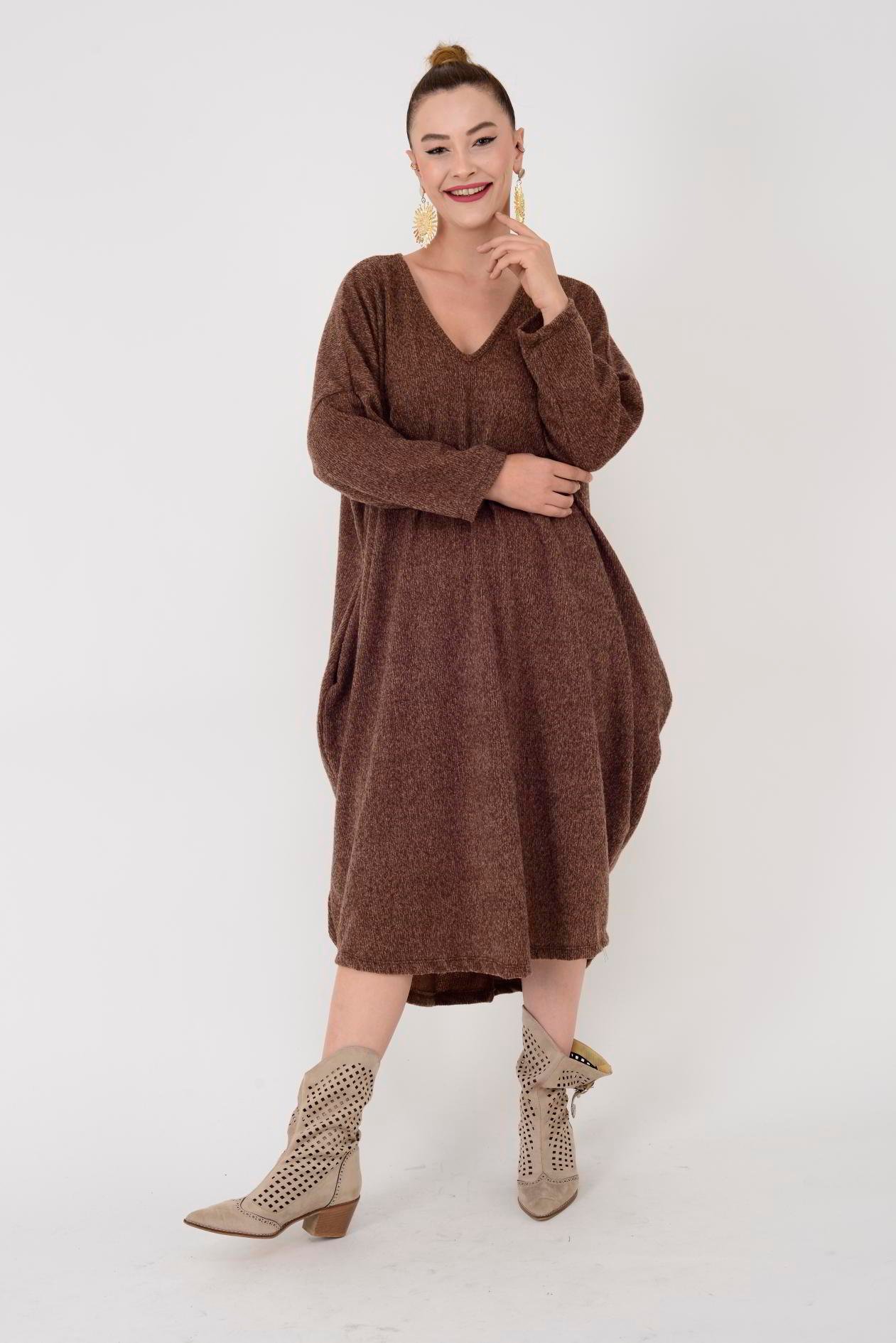 23-6364 JERSEY CEP DETAYLI V YAKA TRİKO ELBİSE