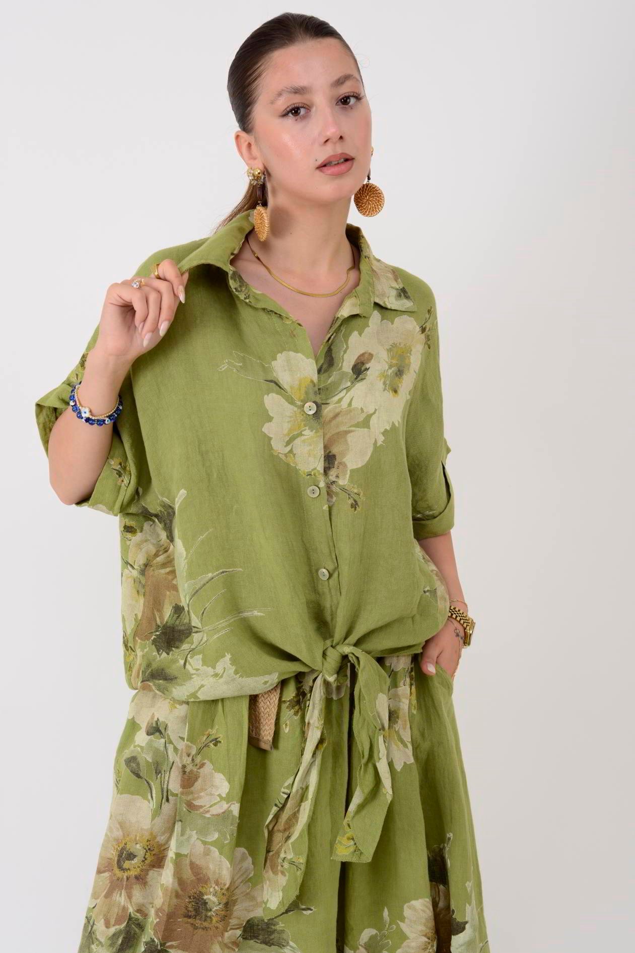 24234 LOVA ÇİÇEK DESEN 2'Lİ KETEN TAKIM