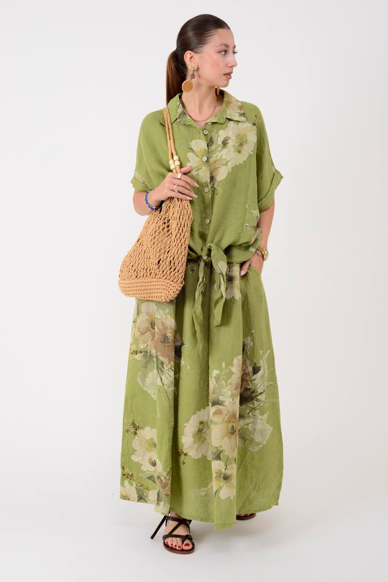 24234 LOVA ÇİÇEK DESEN 2'Lİ KETEN TAKIM