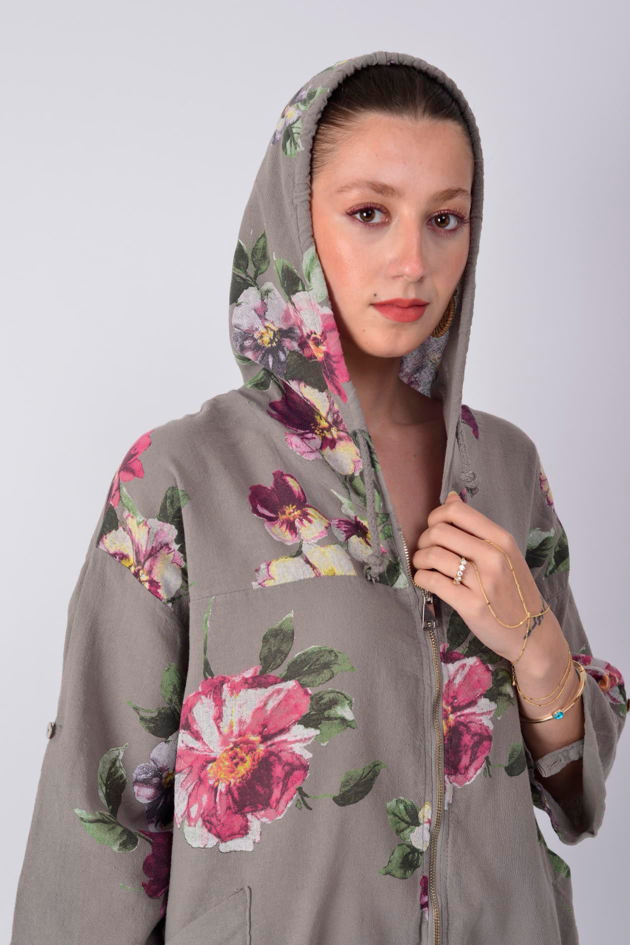 24362 SPRING ÇİÇEK DESENLİ KETEN CEKET
