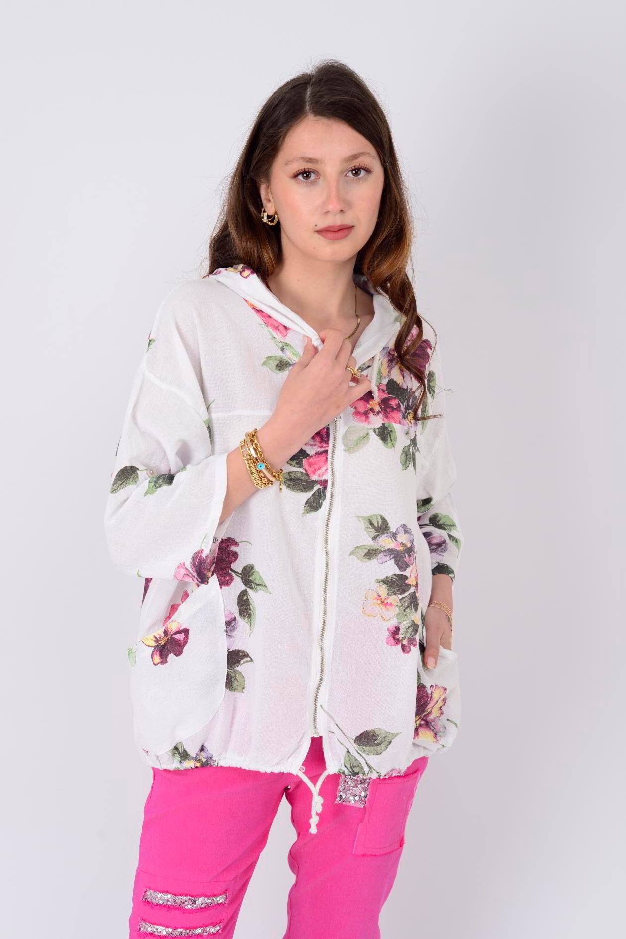 24362 SPRING ÇİÇEK DESENLİ KETEN CEKET
