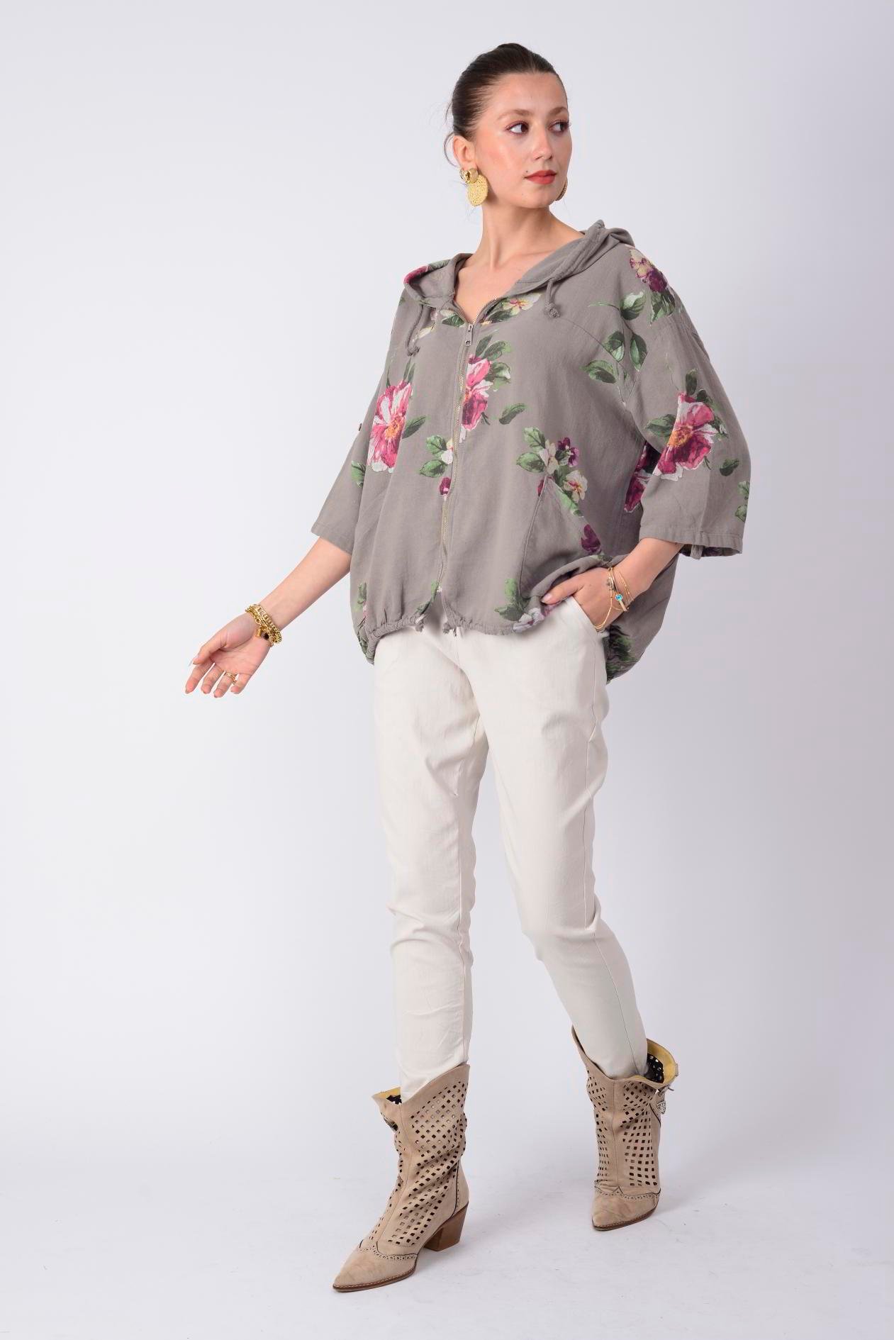 24362 SPRING ÇİÇEK DESENLİ KETEN CEKET